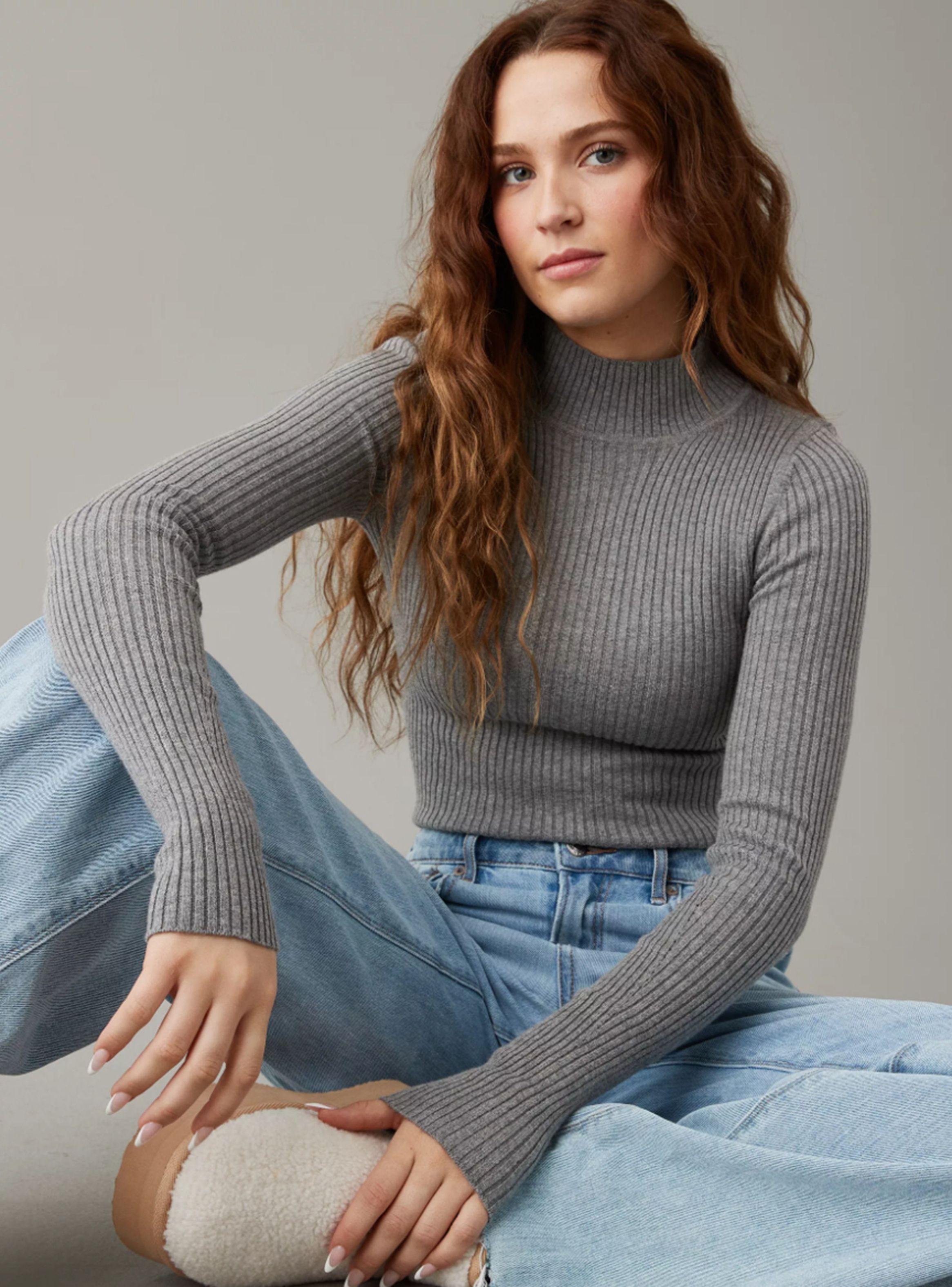 Sweater Con Cuello Alto Cerrado En Punto Elástico-0