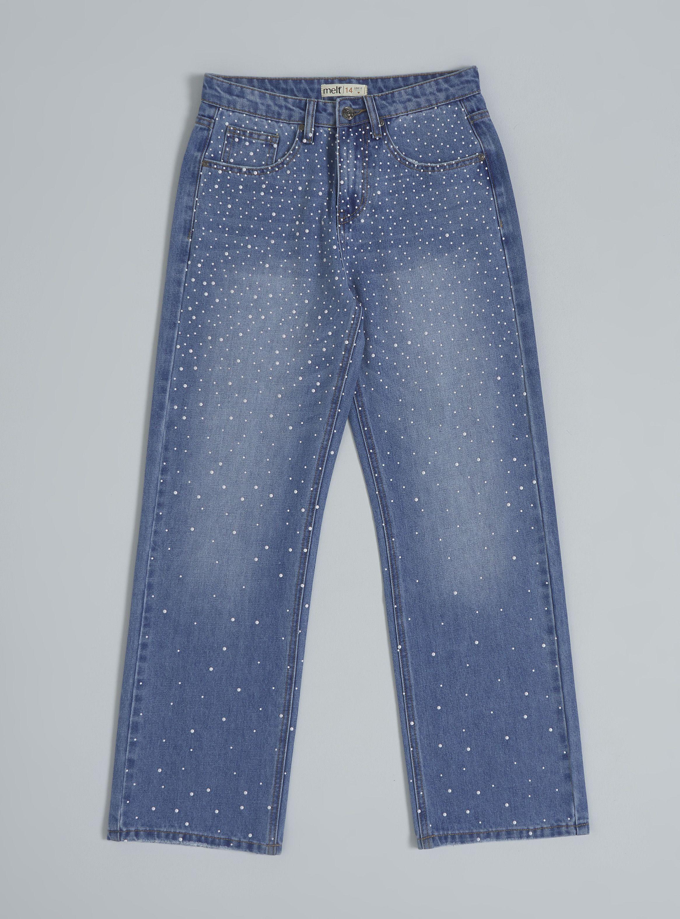 Jeans Full Aplicación de Perlas Por Delante-2