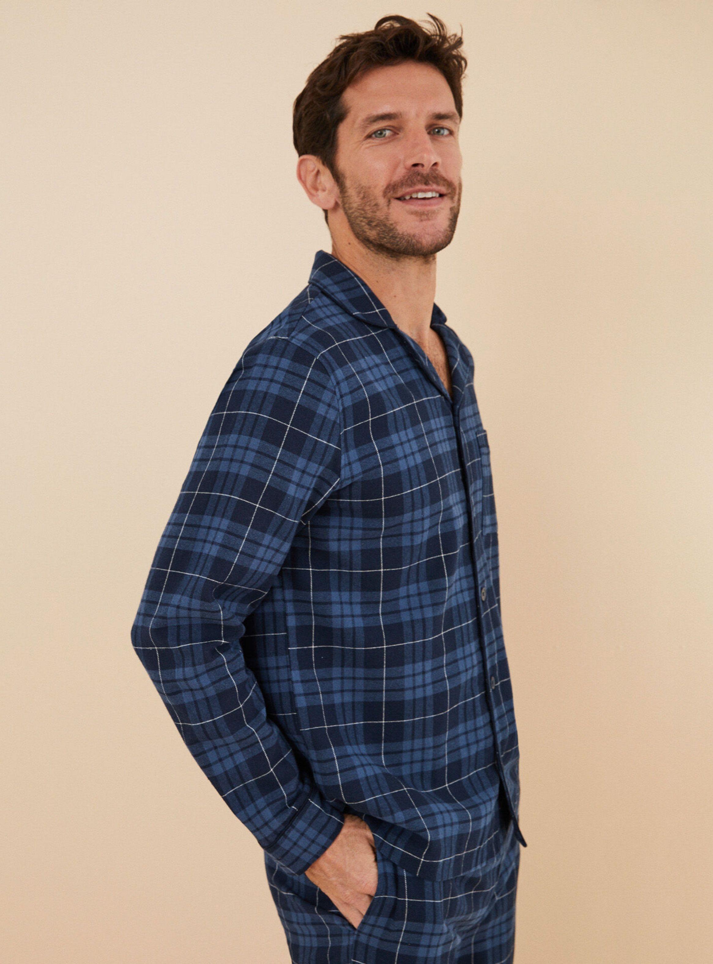 Pijama Largo Camisero Cuadro Algodón-1