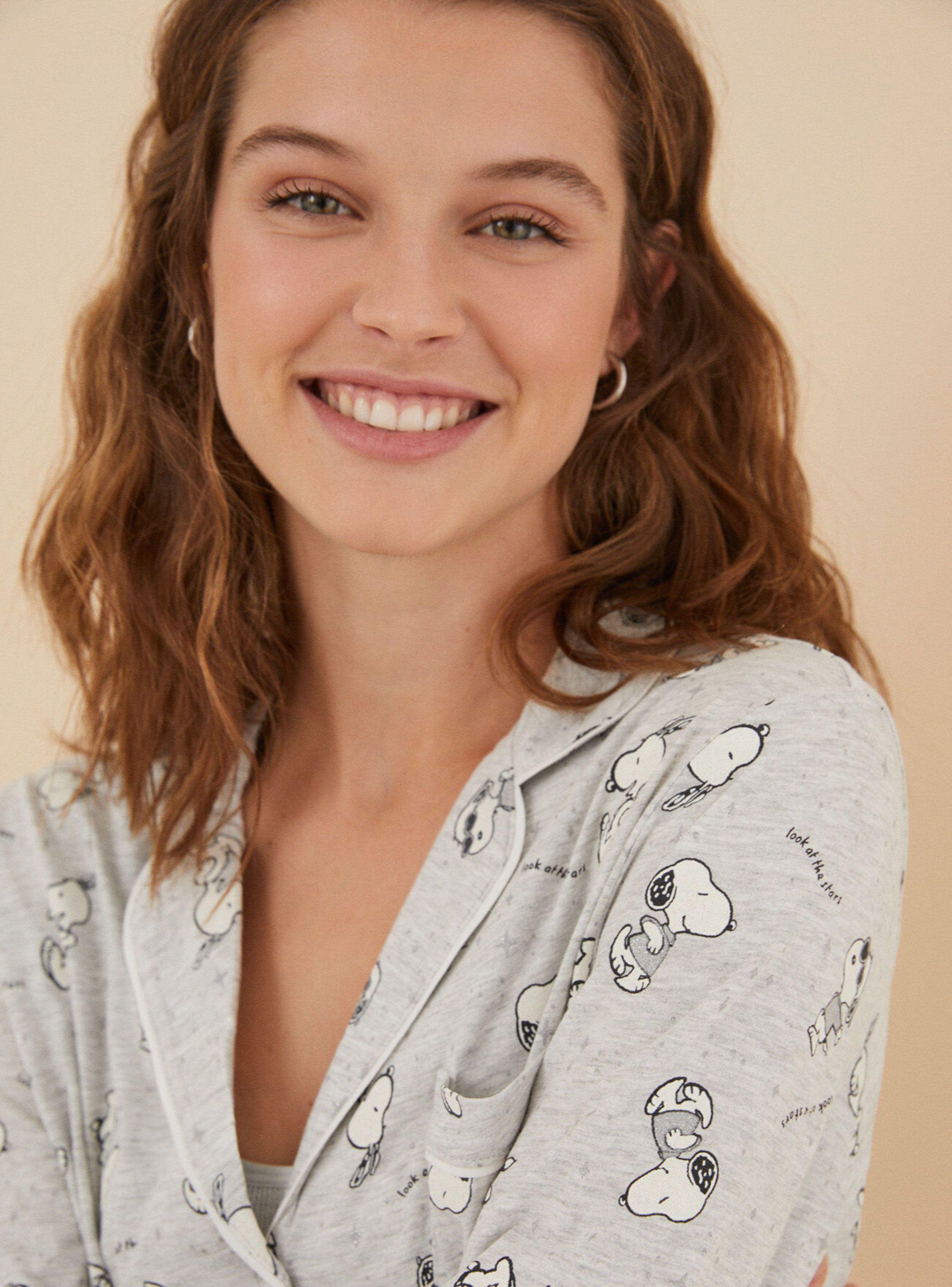 Pijama Largo Camisero Algodón Snoopy-3