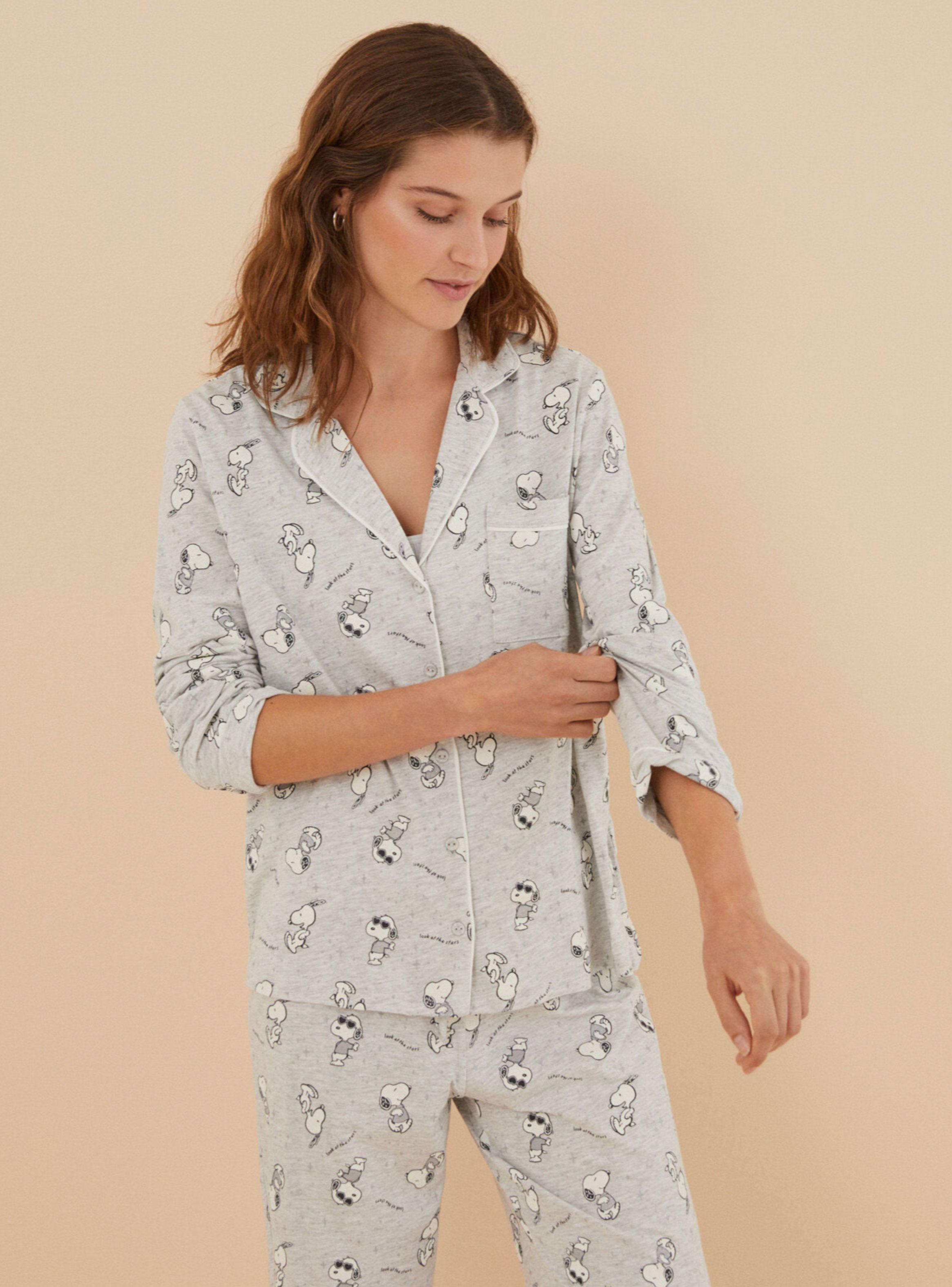 Pijama Largo Camisero Algodón Snoopy-2