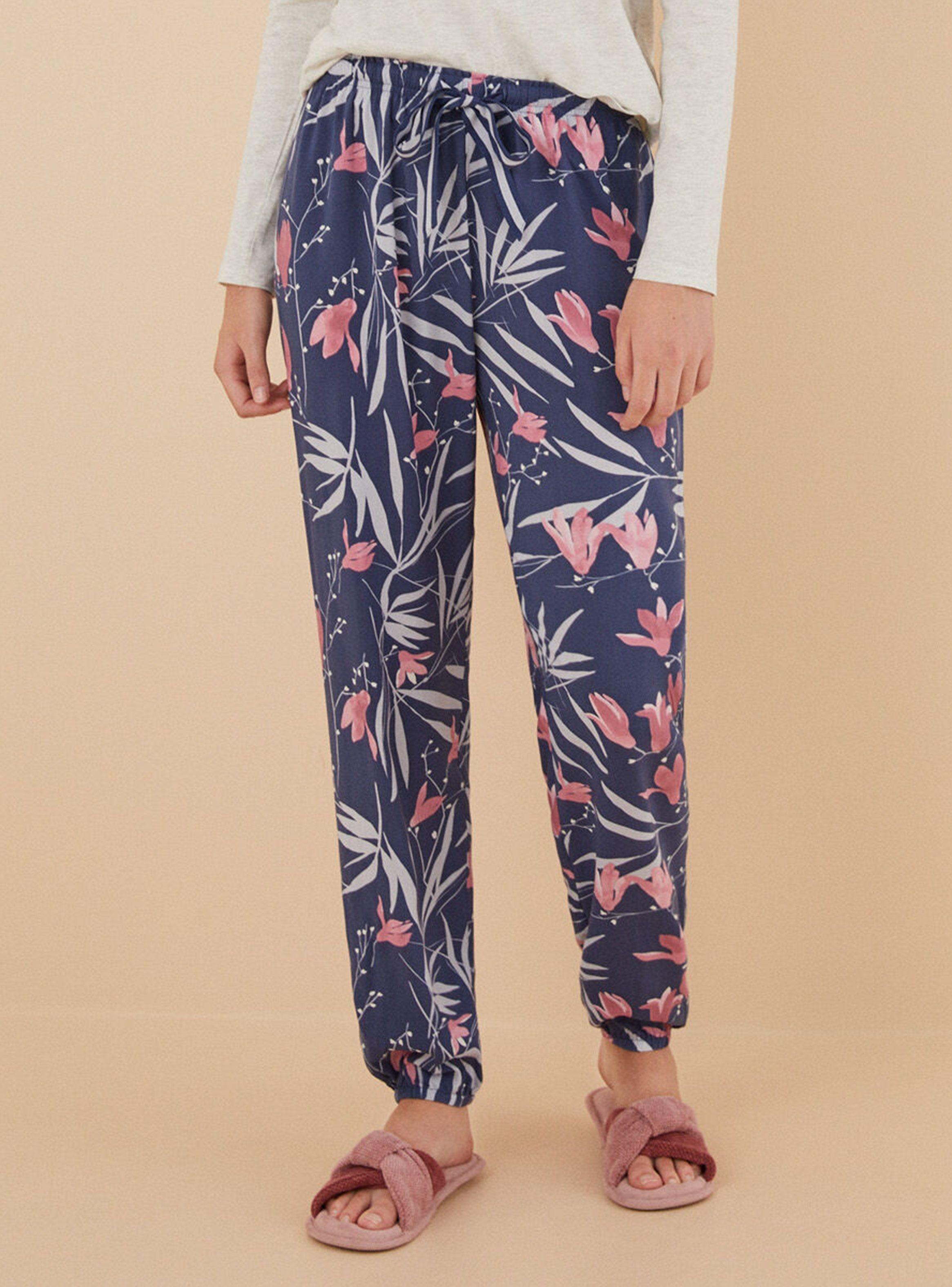 Pantalón Largo Estampado Flores Moniquilla Bleu-0