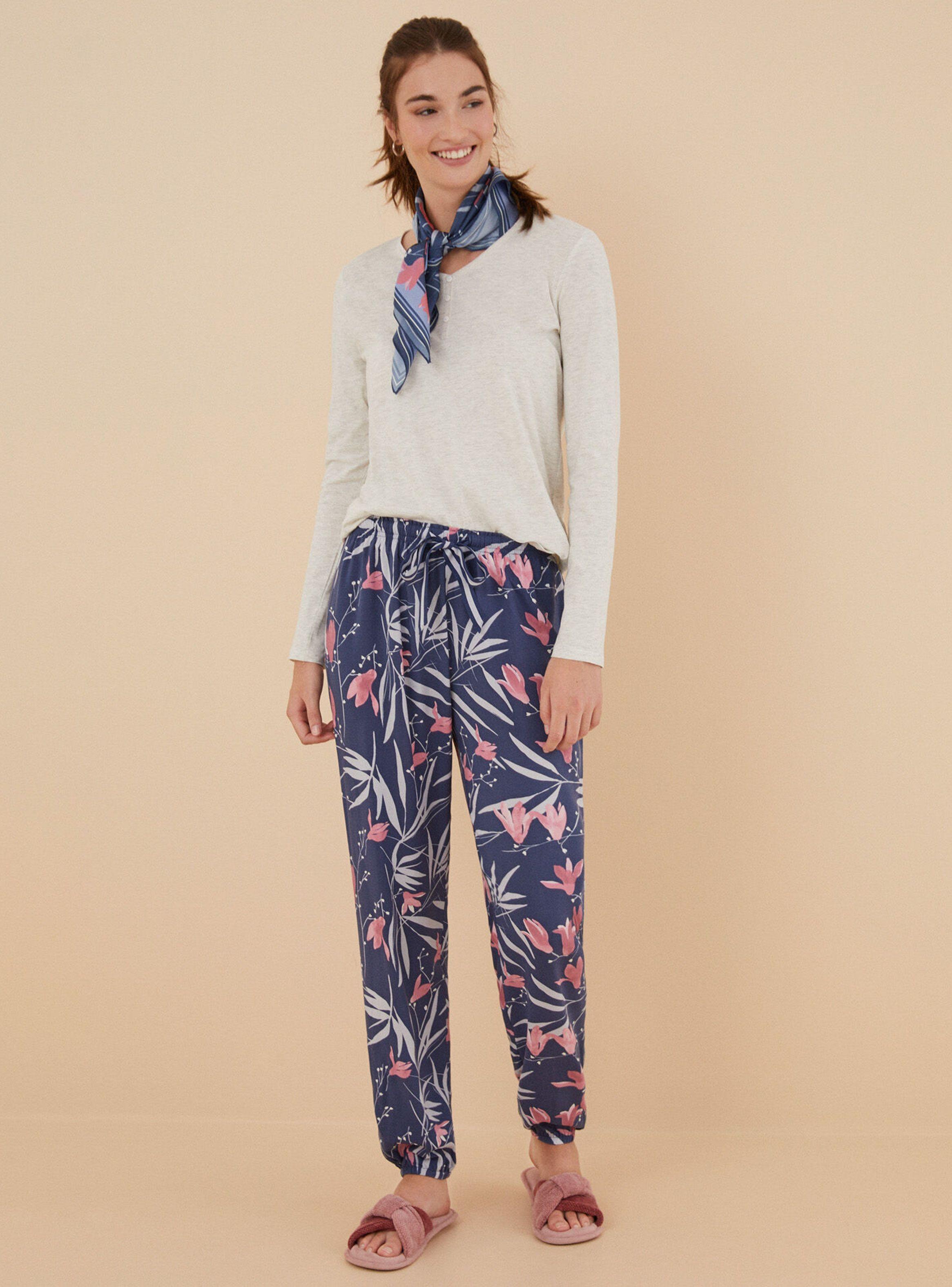 Pantalón Largo Estampado Flores Moniquilla Bleu-3