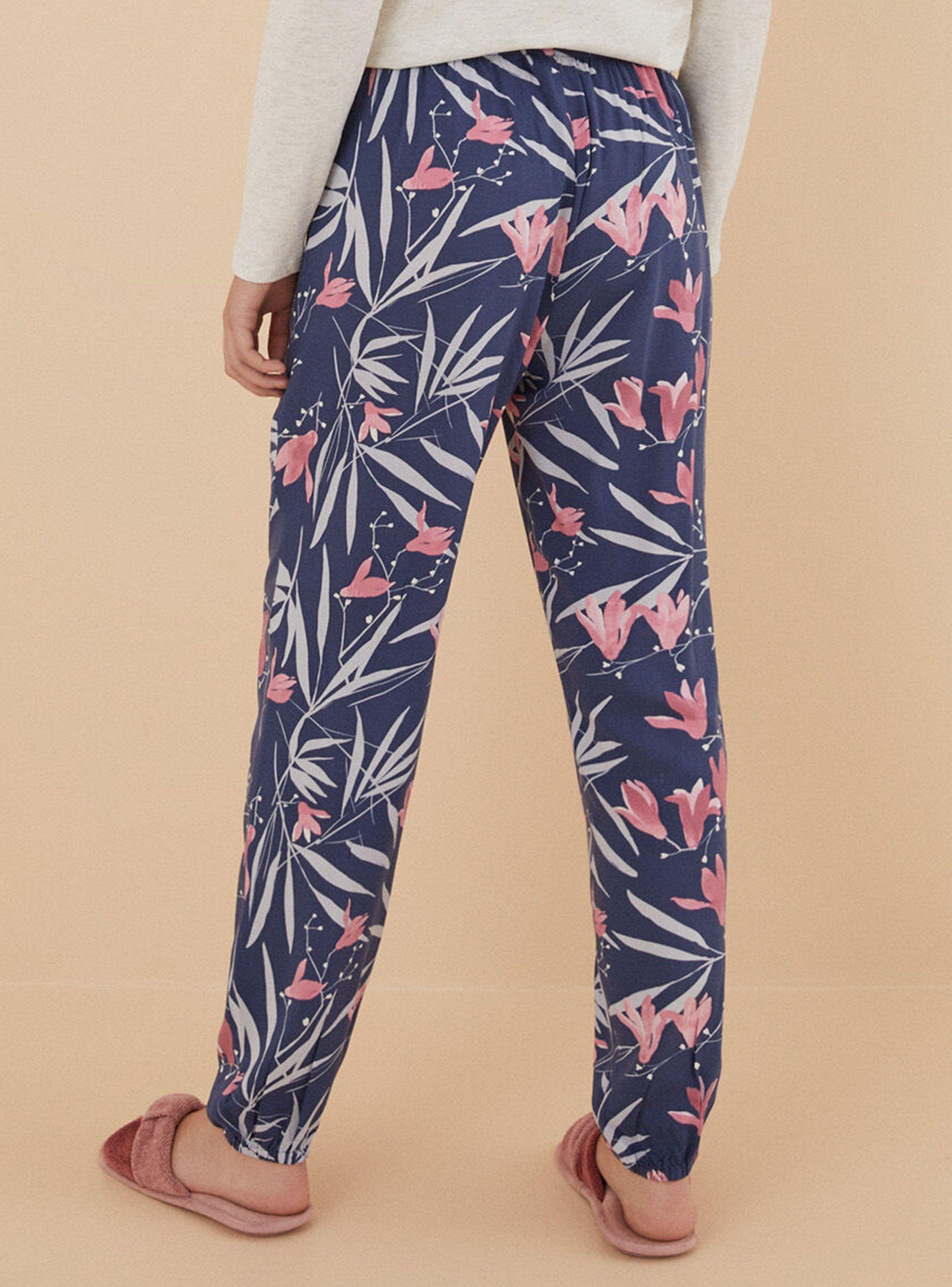 Pantalón Largo Estampado Flores Moniquilla Bleu-1
