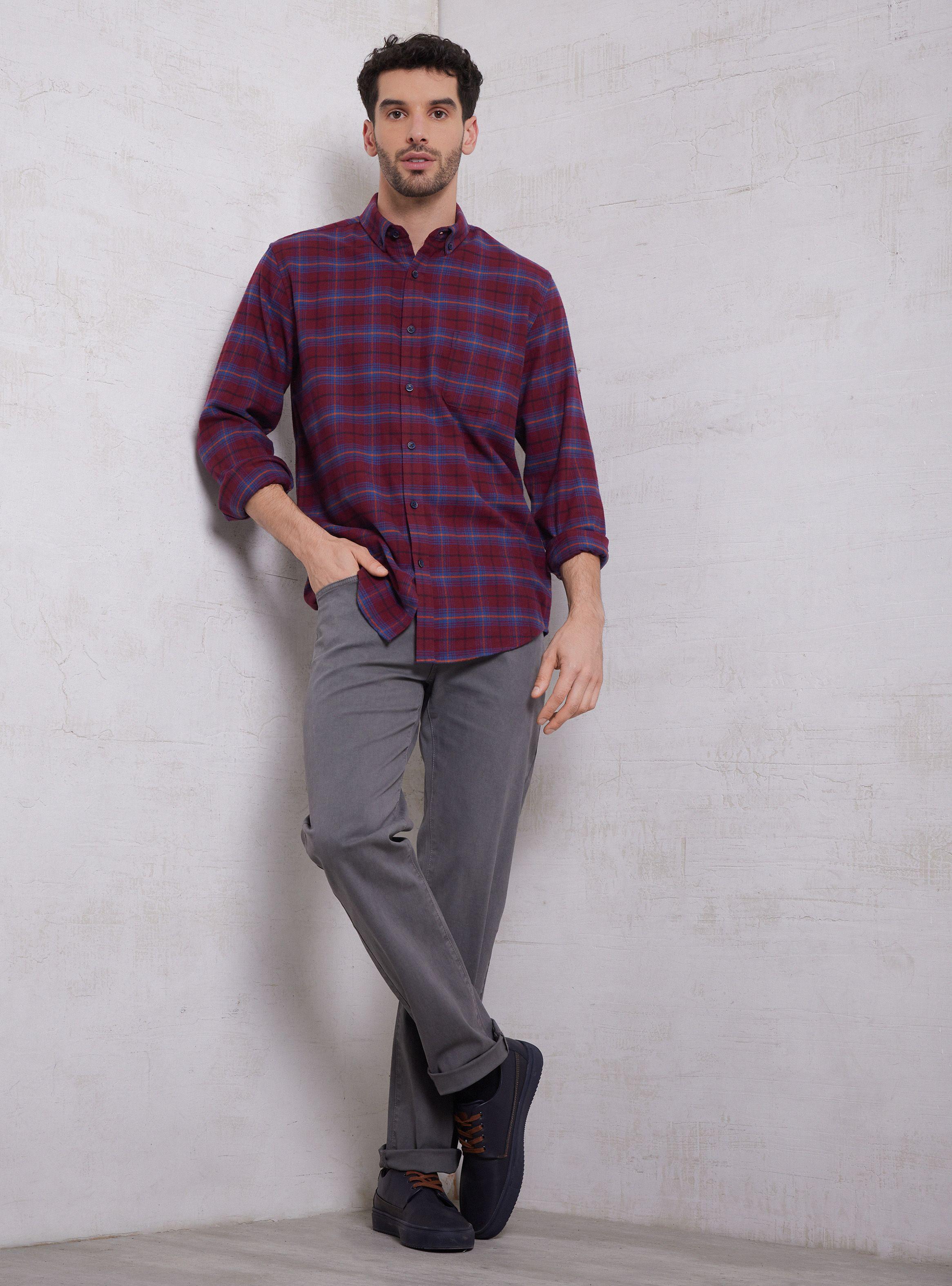 Camisa de Vestir Cuadros Regular Fit Franela-4