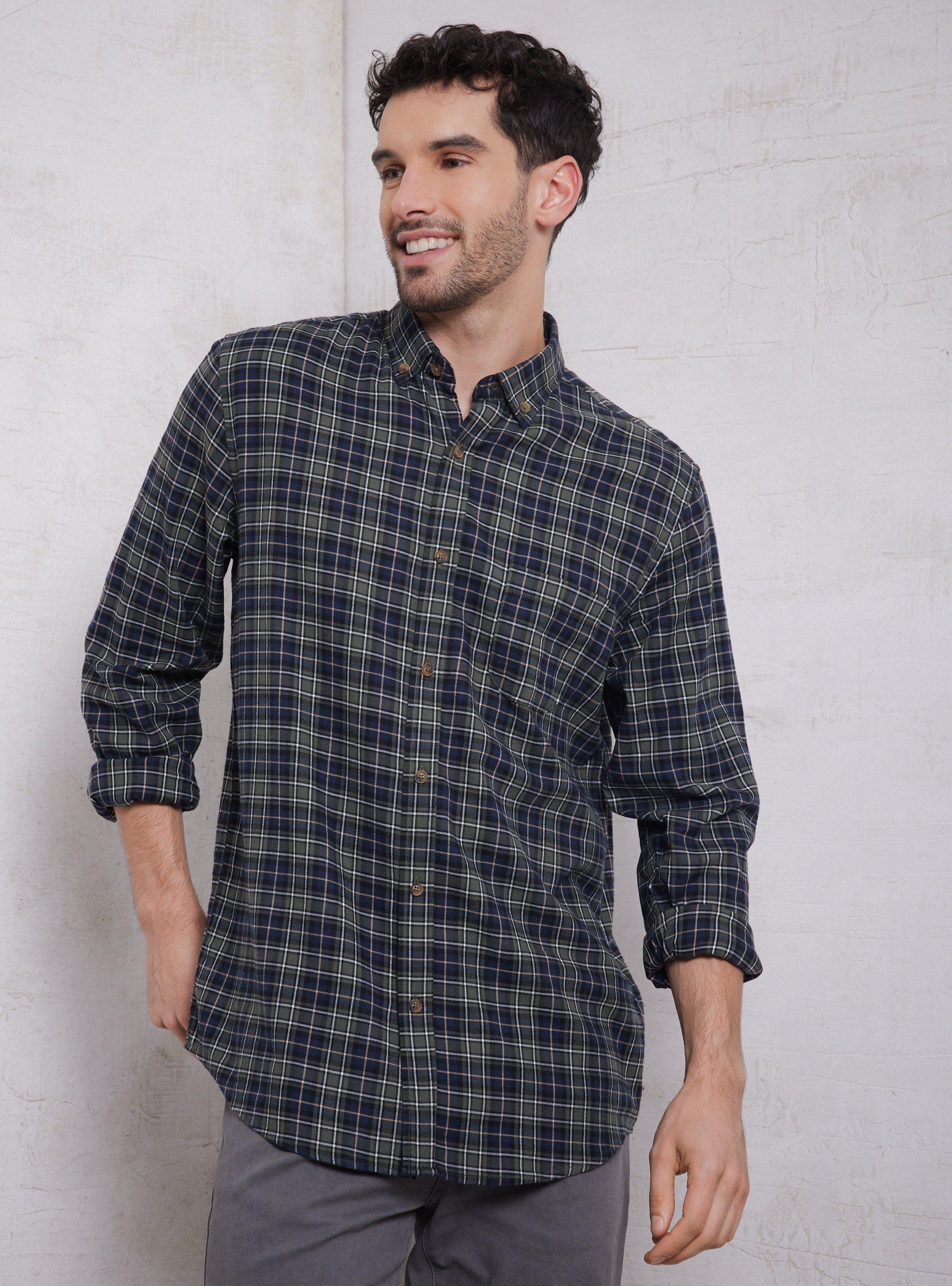 Camisa de Vestir Cuadros Pequeños Regular Fit Franela-0