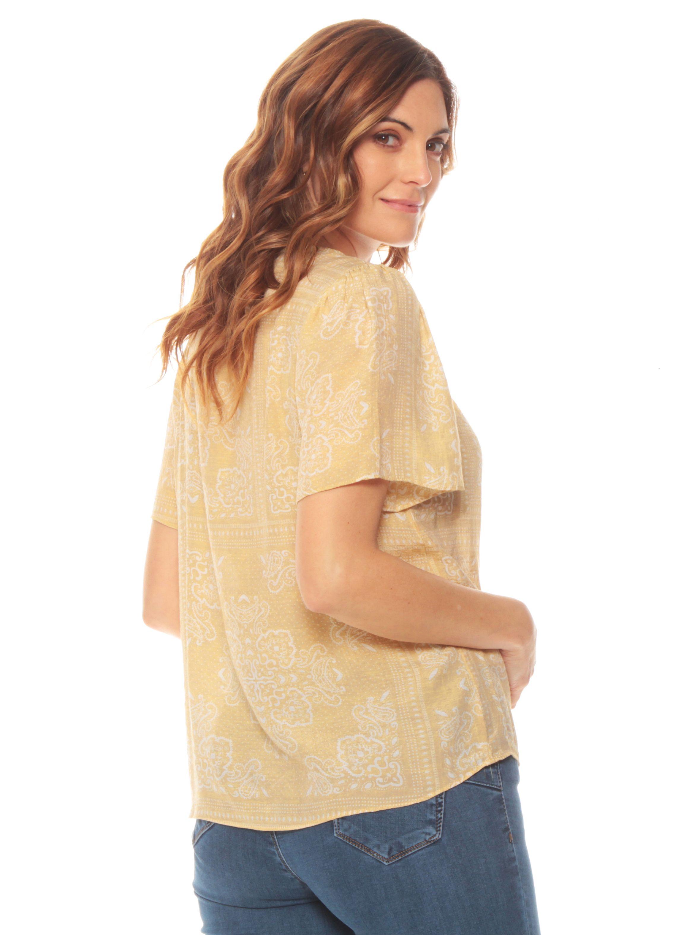 Blusa Manga Corta Estampada Escote V Broderie-1