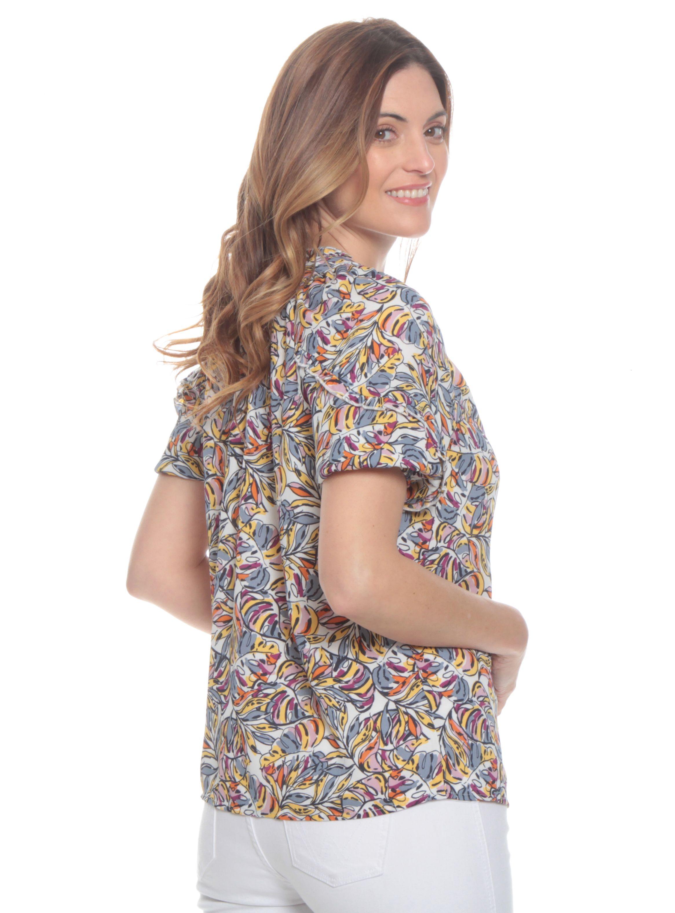 Blusa Manga Corta Con Elástico Estampada Con Pabilo-1