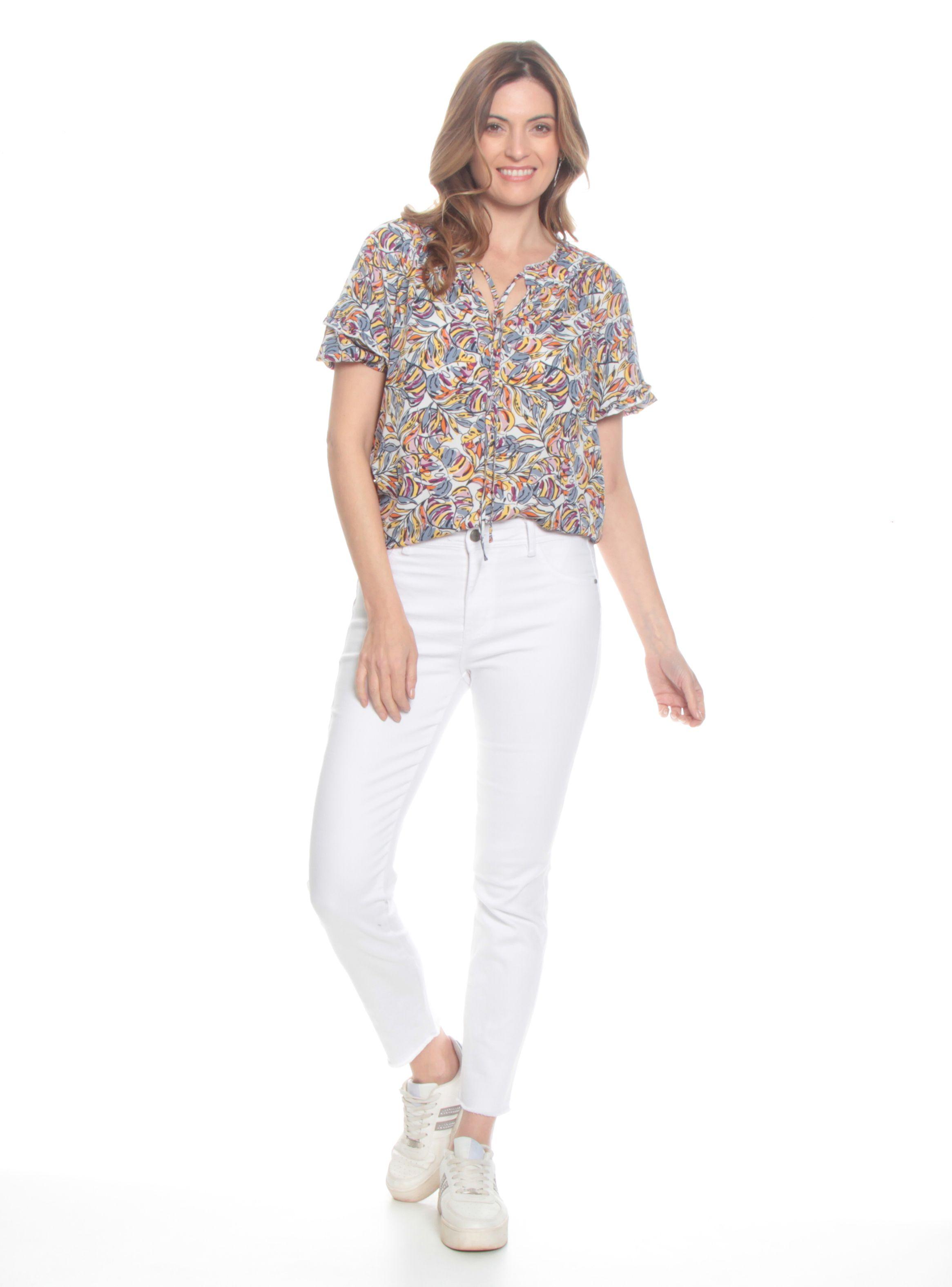 Blusa Manga Corta Con Elástico Estampada Con Pabilo-4