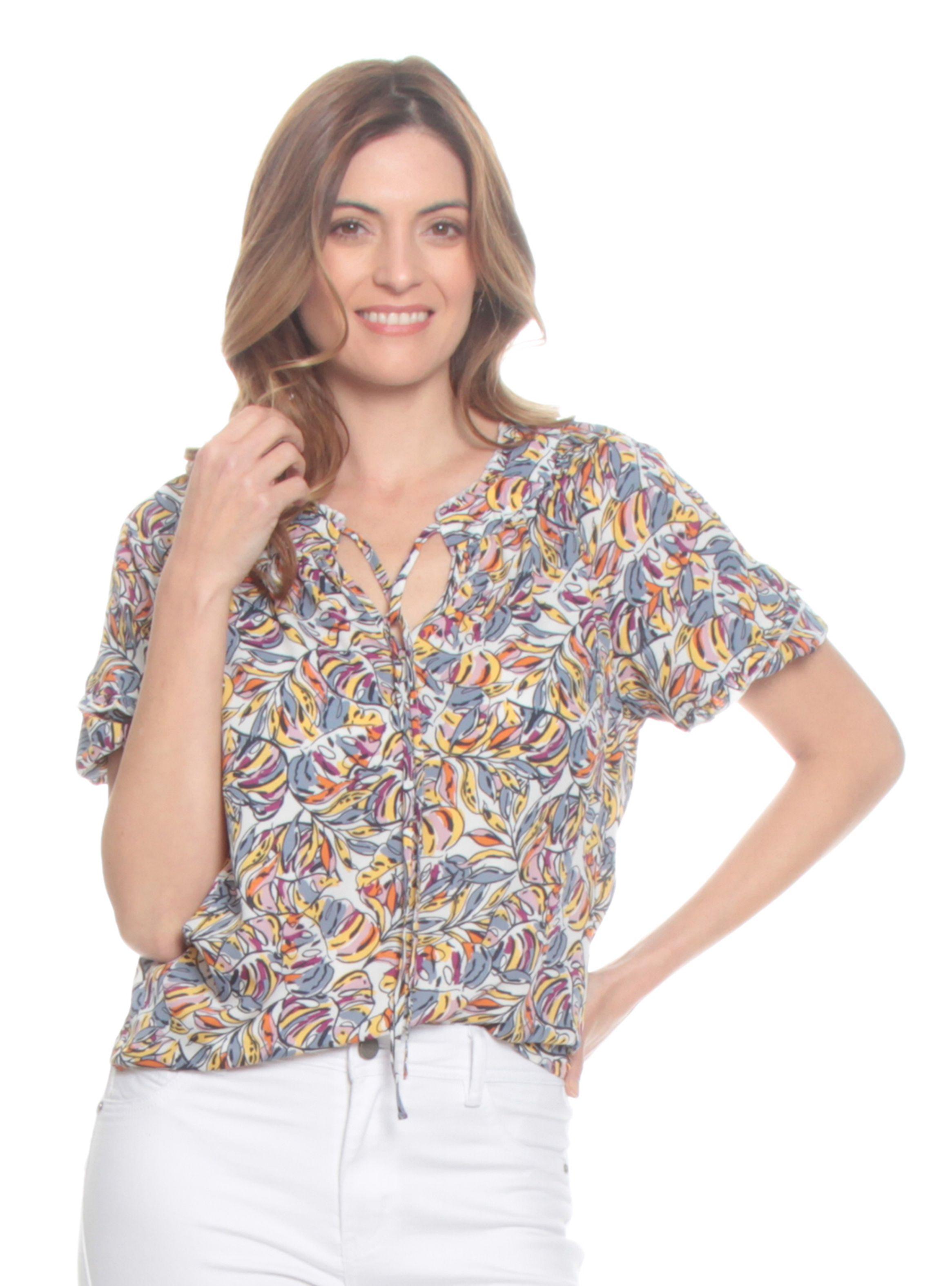 Blusa Manga Corta Con Elástico Estampada Con Pabilo-2