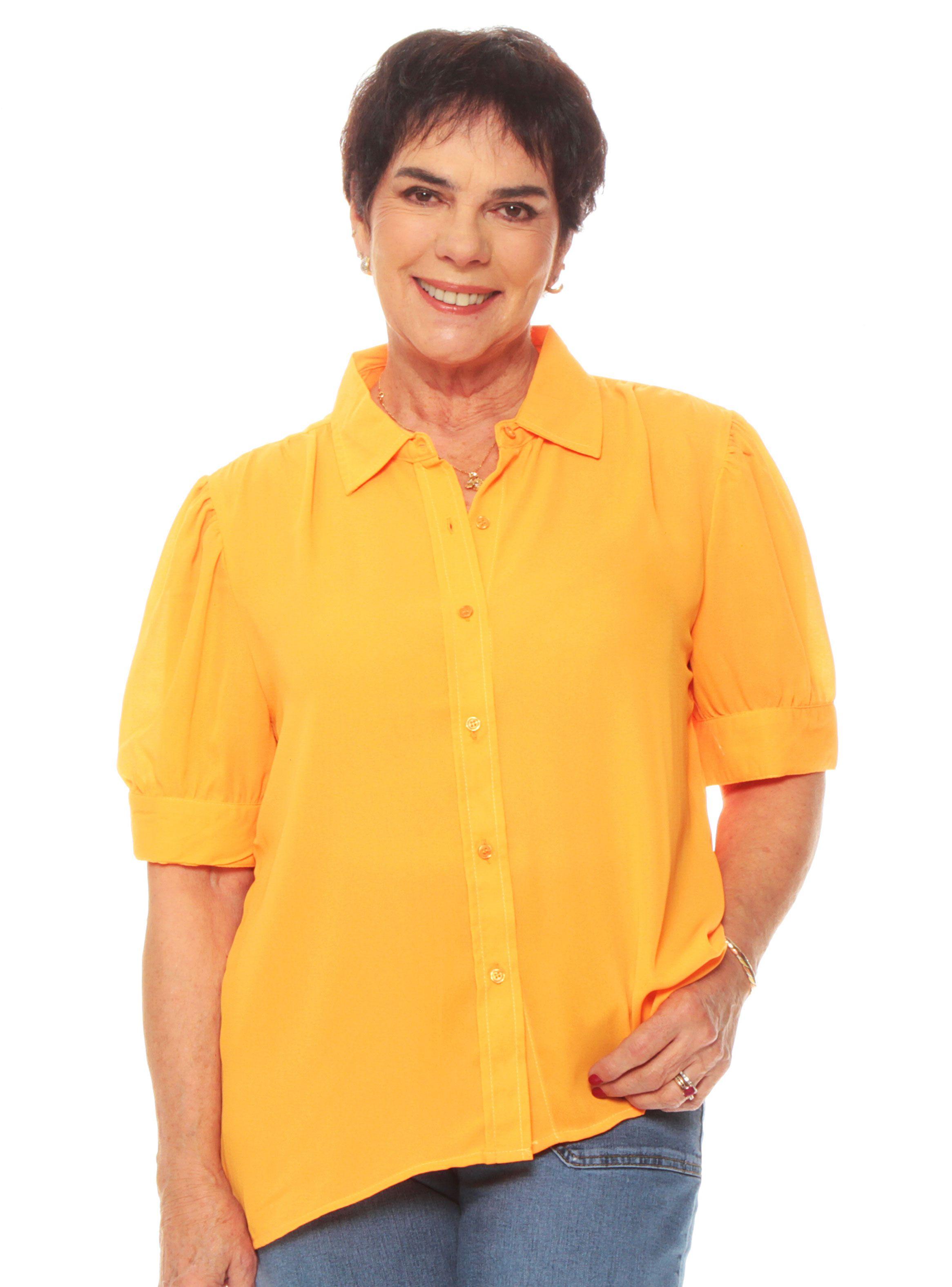 Blusa Manga 3/4 Globo Abotonada Sólida-0