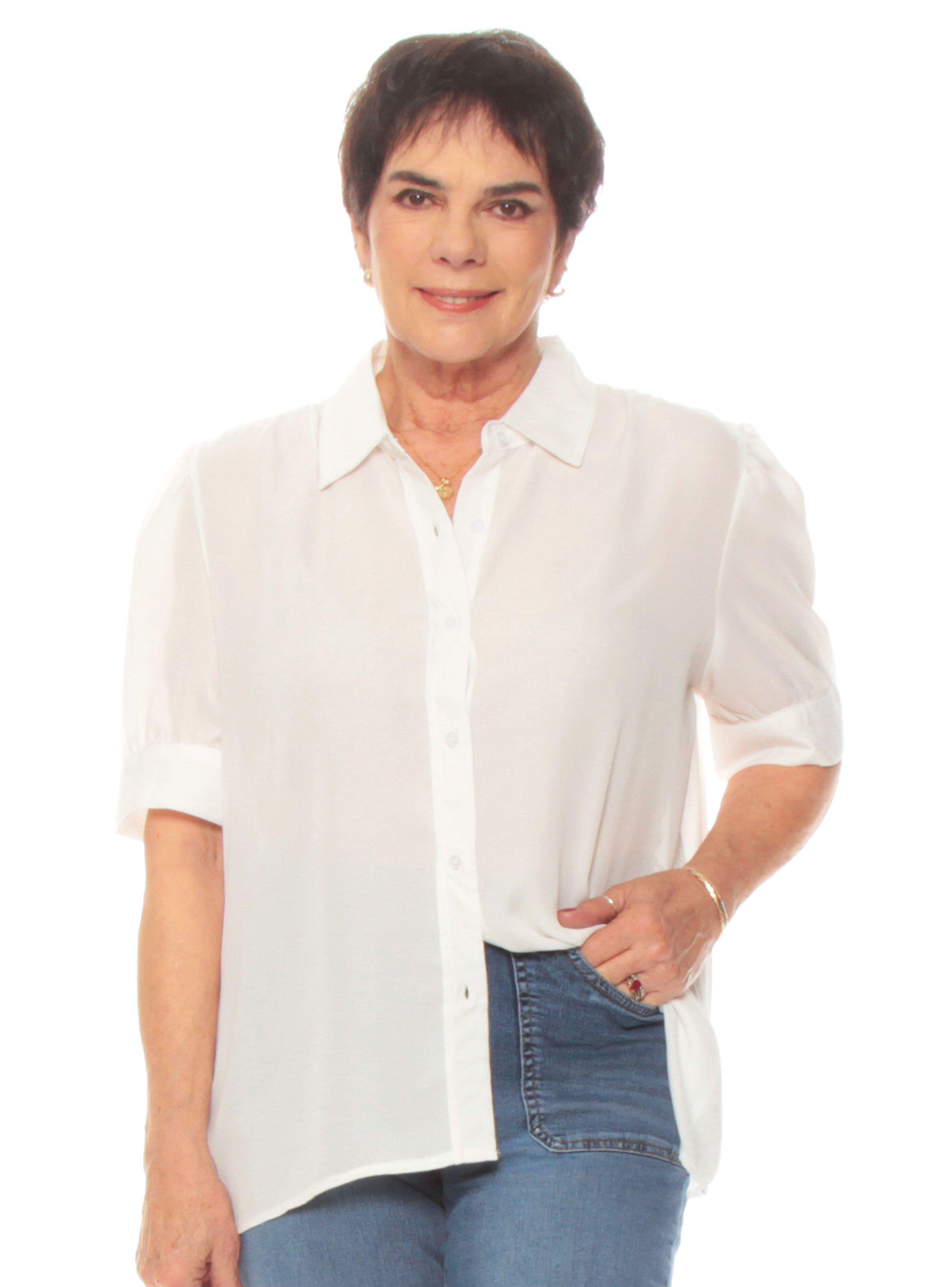 Blusa Manga 3/4 Globo Abotonada Sólida-2