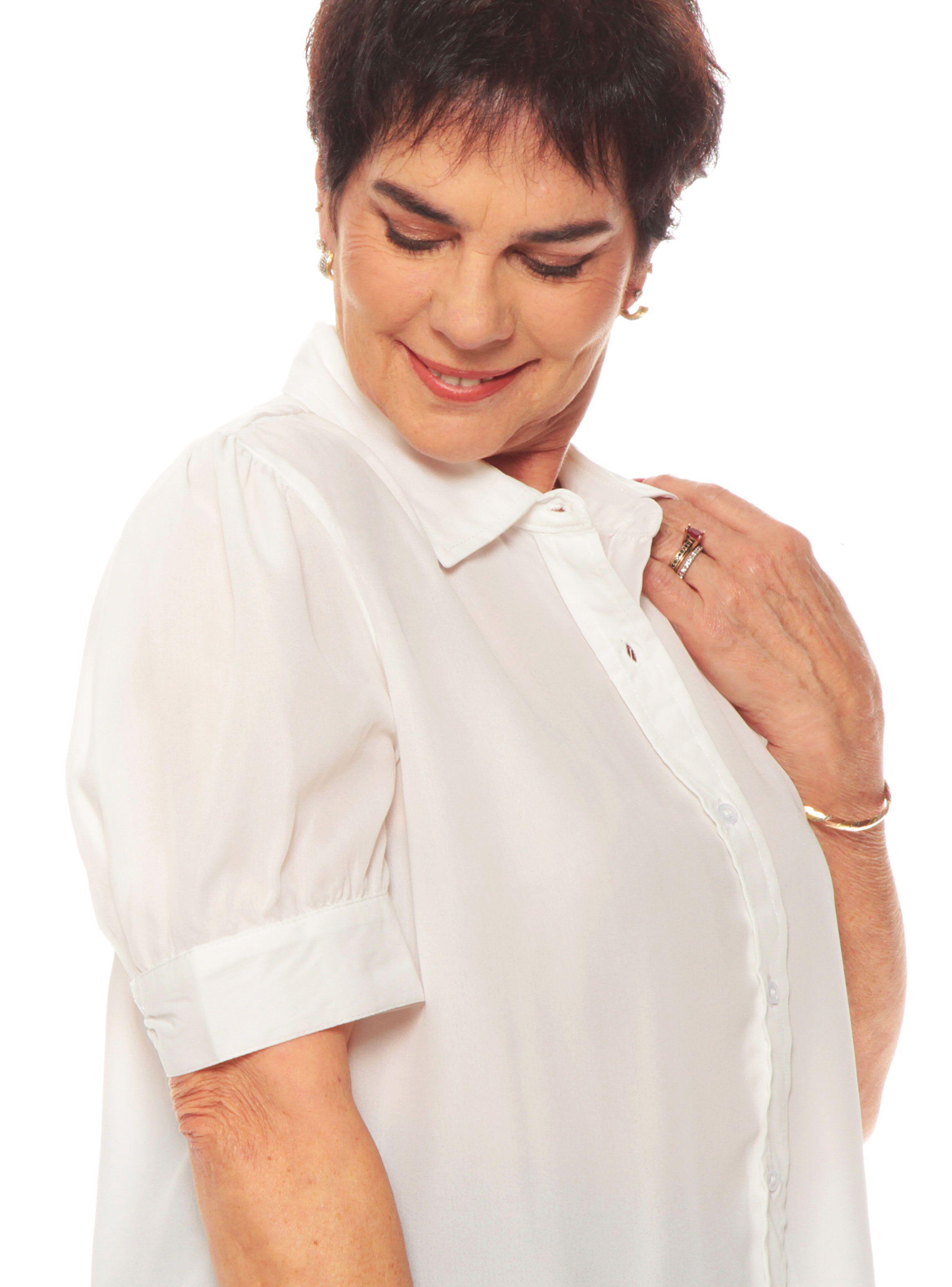 Blusa Manga 3/4 Globo Abotonada Sólida-3