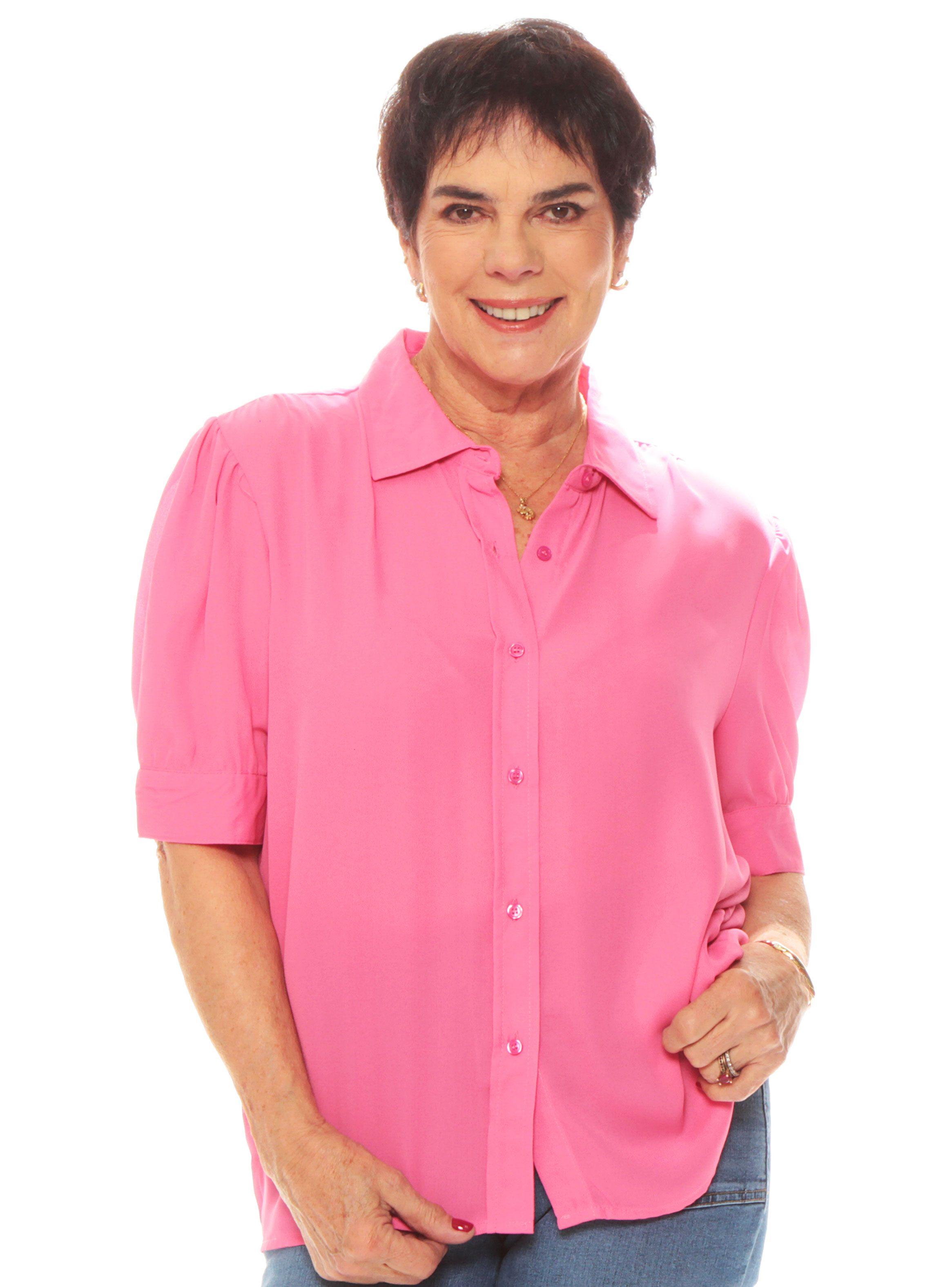 Blusa Manga 3/4 Globo Abotonada Sólida-0