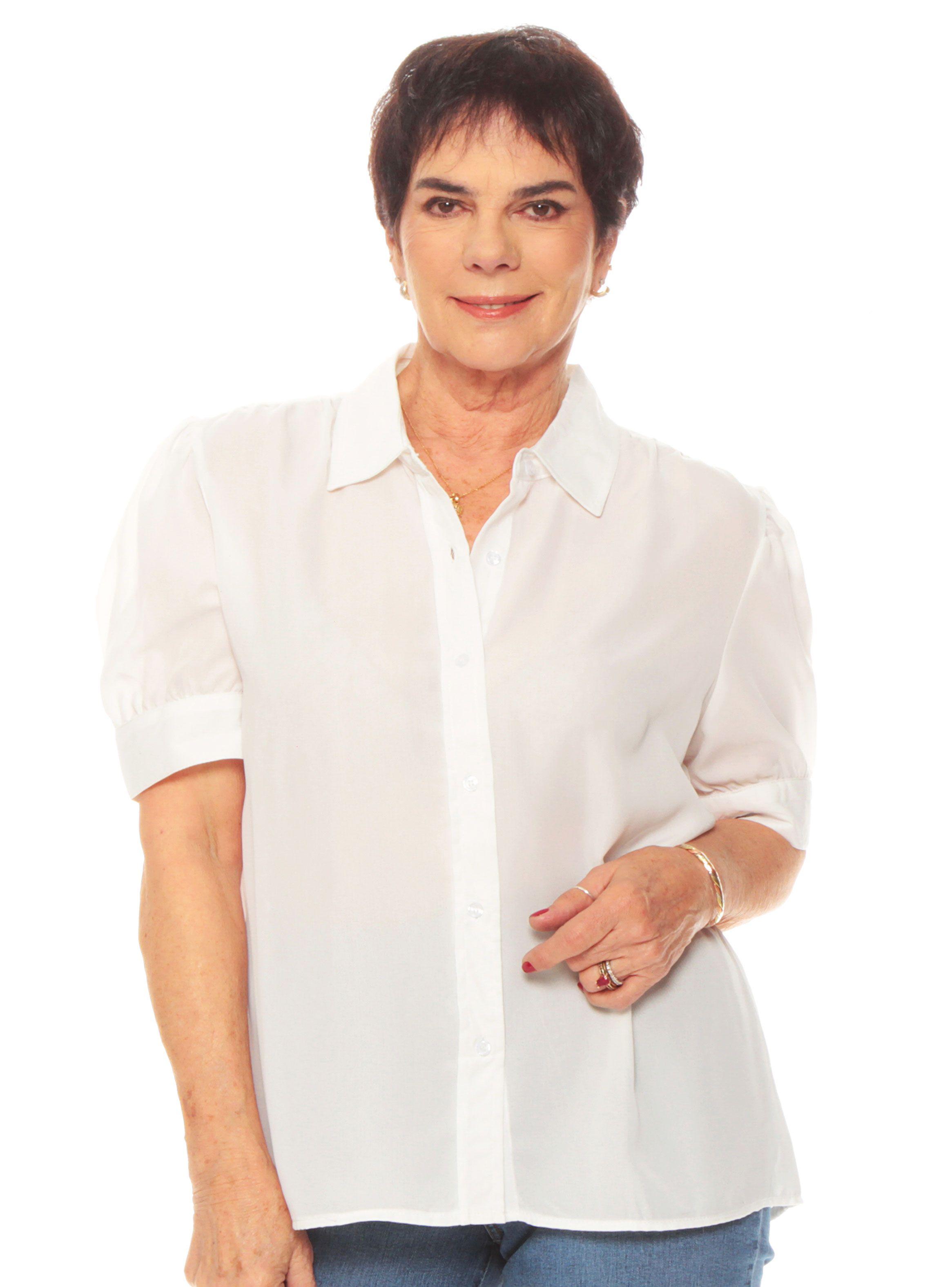 Blusa Manga 3/4 Globo Abotonada Sólida-0