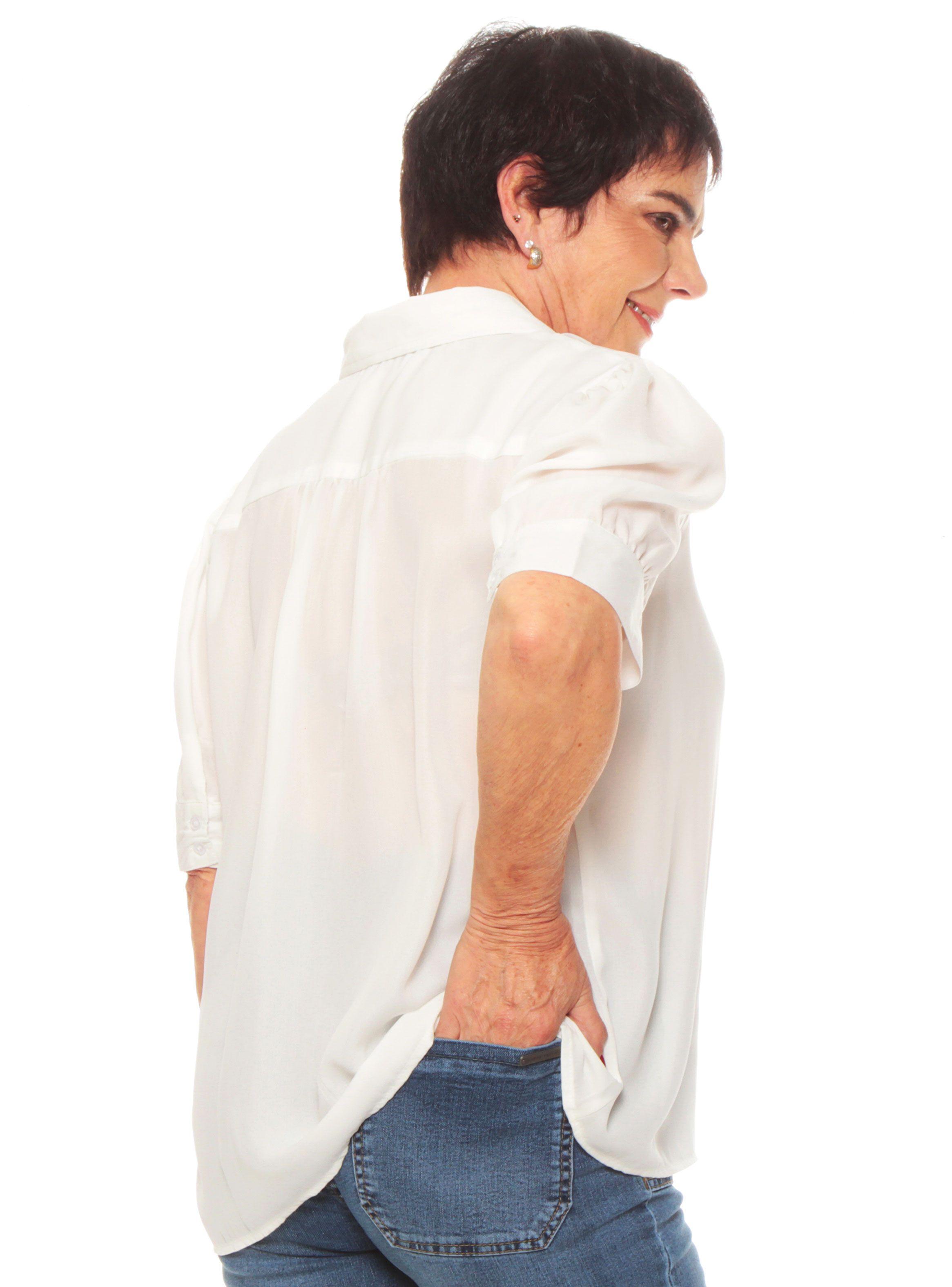 Blusa Manga 3/4 Globo Abotonada Sólida-1