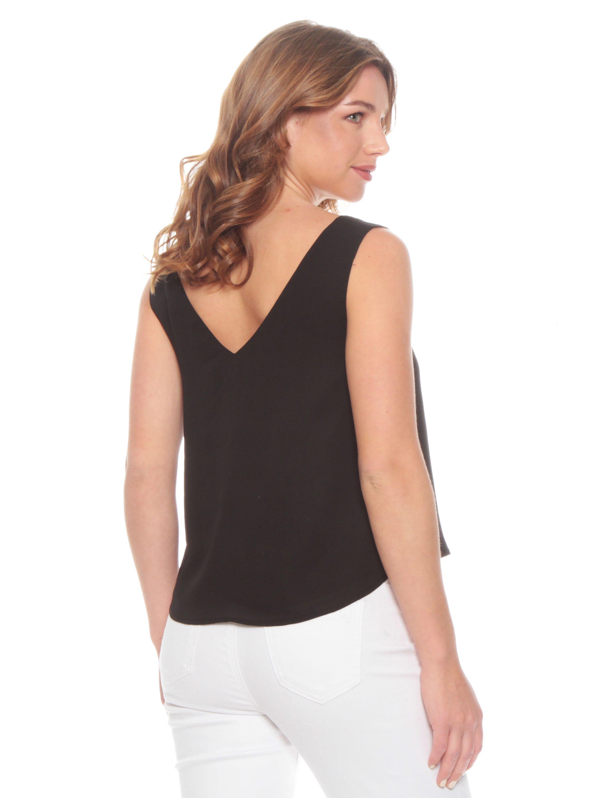 Blusa Escote En V Sin Manga Sólido-1