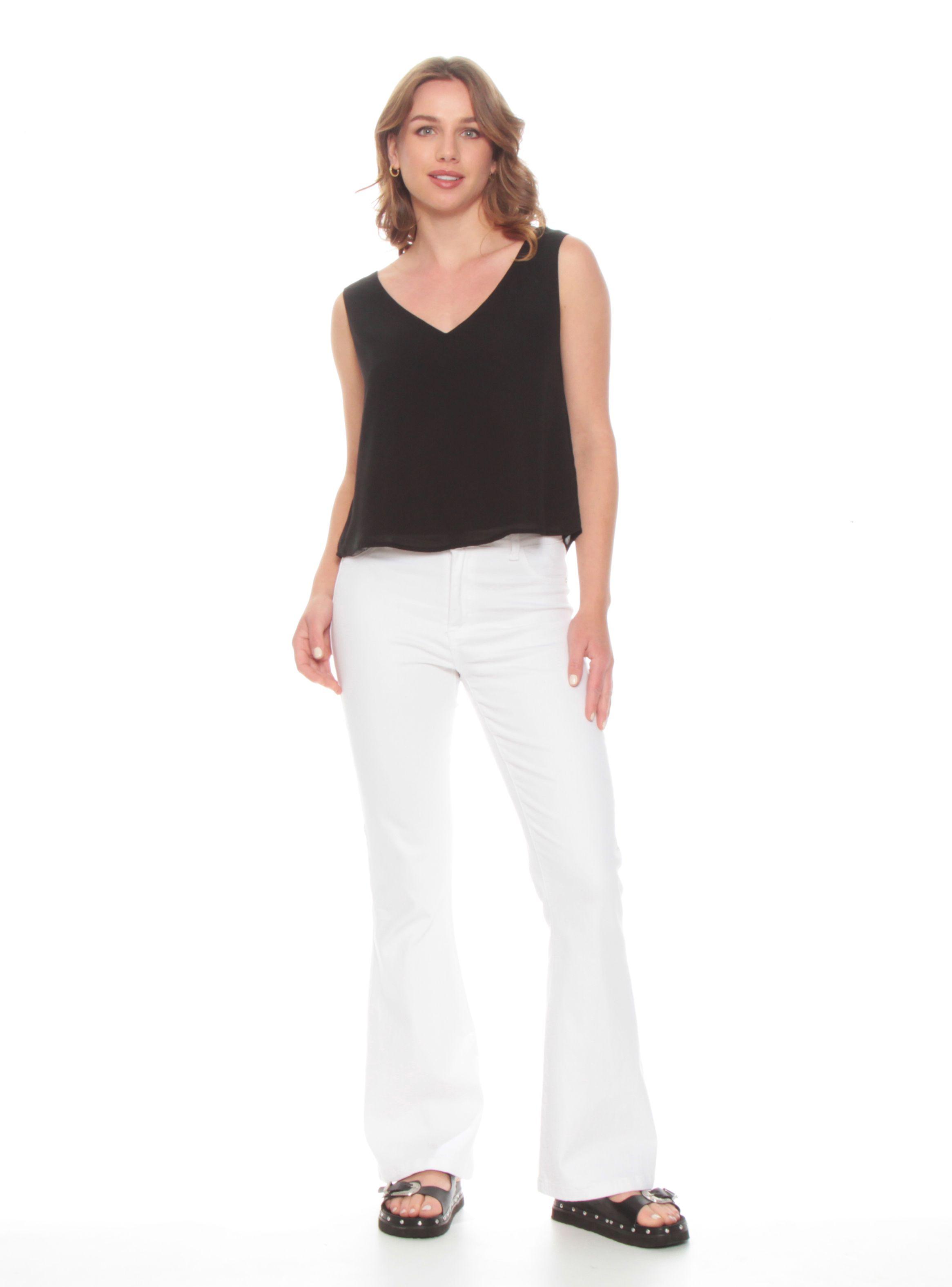 Blusa Escote En V Sin Manga Sólido-4