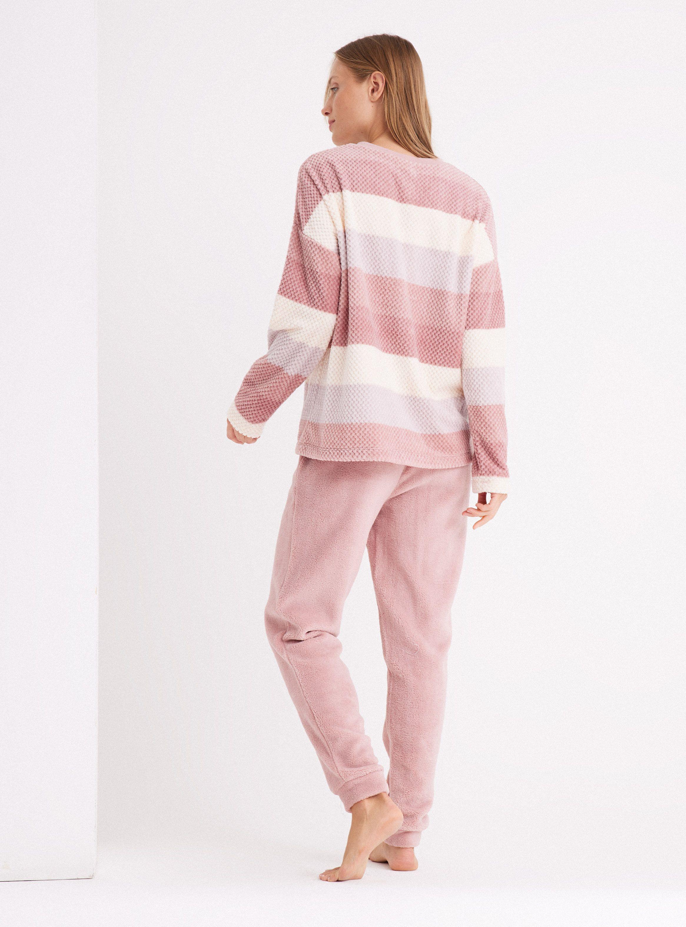 Pijama Largo Top Estampado Pantalón Sólido-5