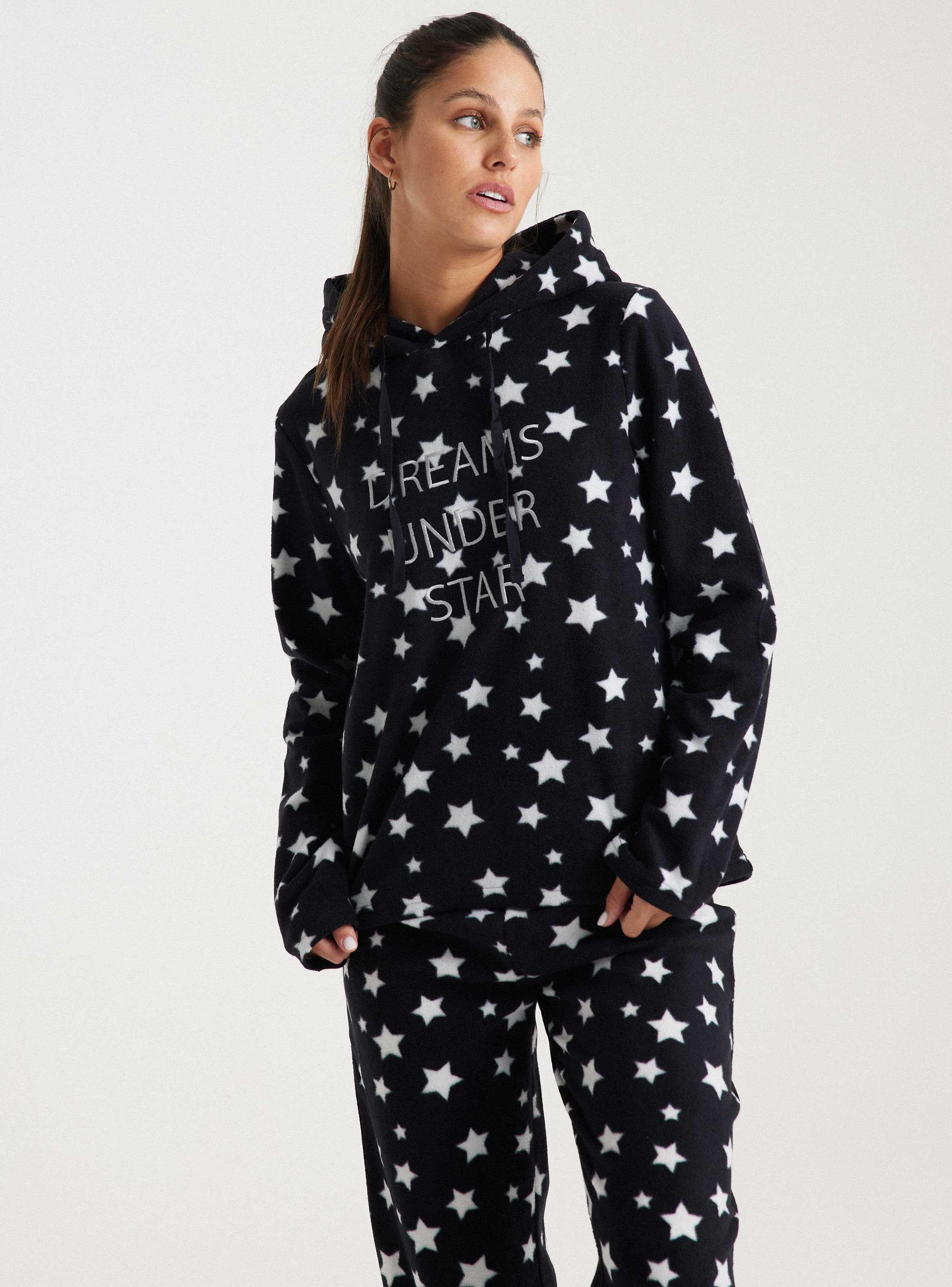 Pijama Full Print Con Bordado Cuello Alto Polar Fleece-0