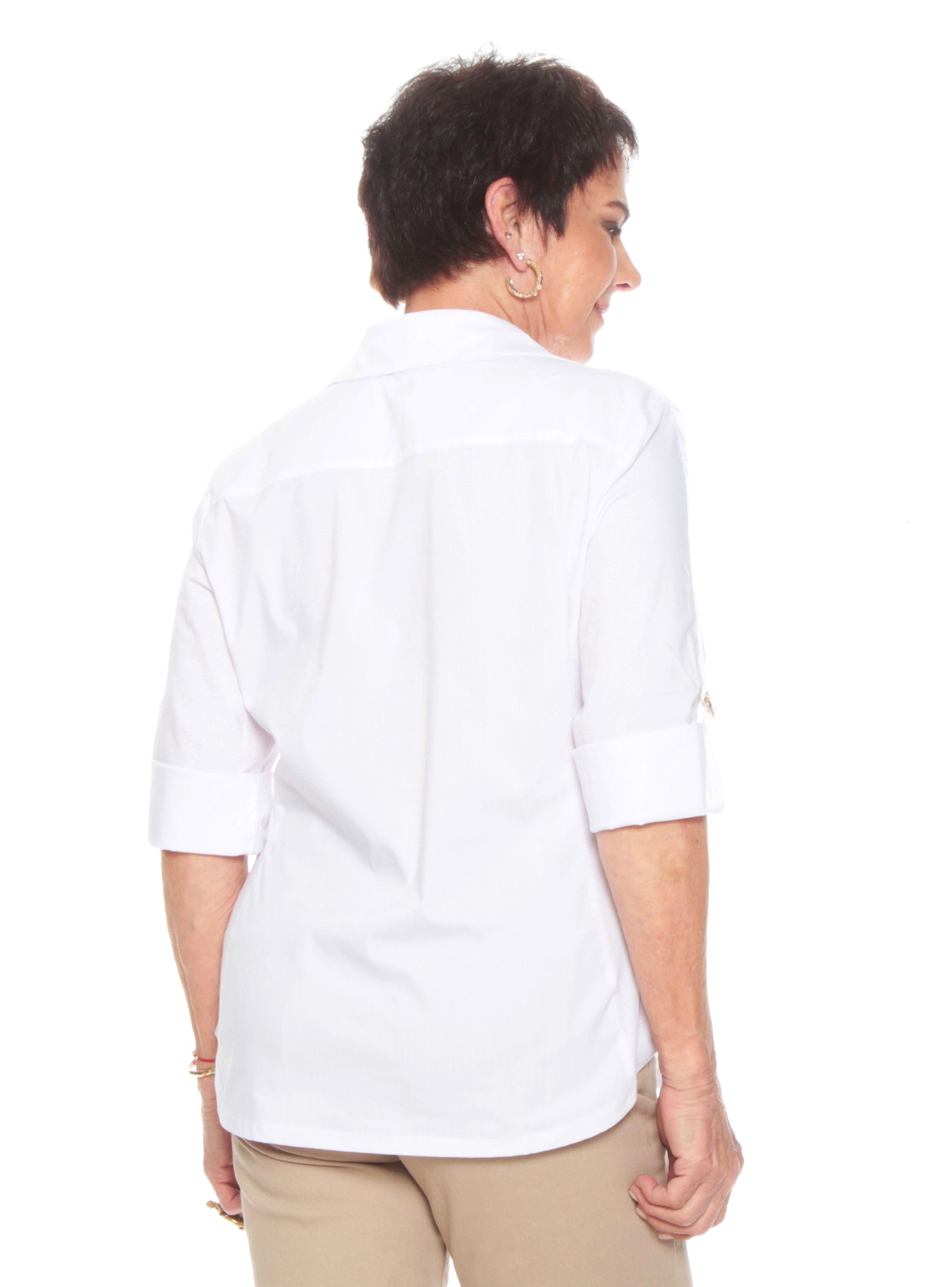 Blusa Con Tela Punto En Los Costados Delantero Abotonado-1