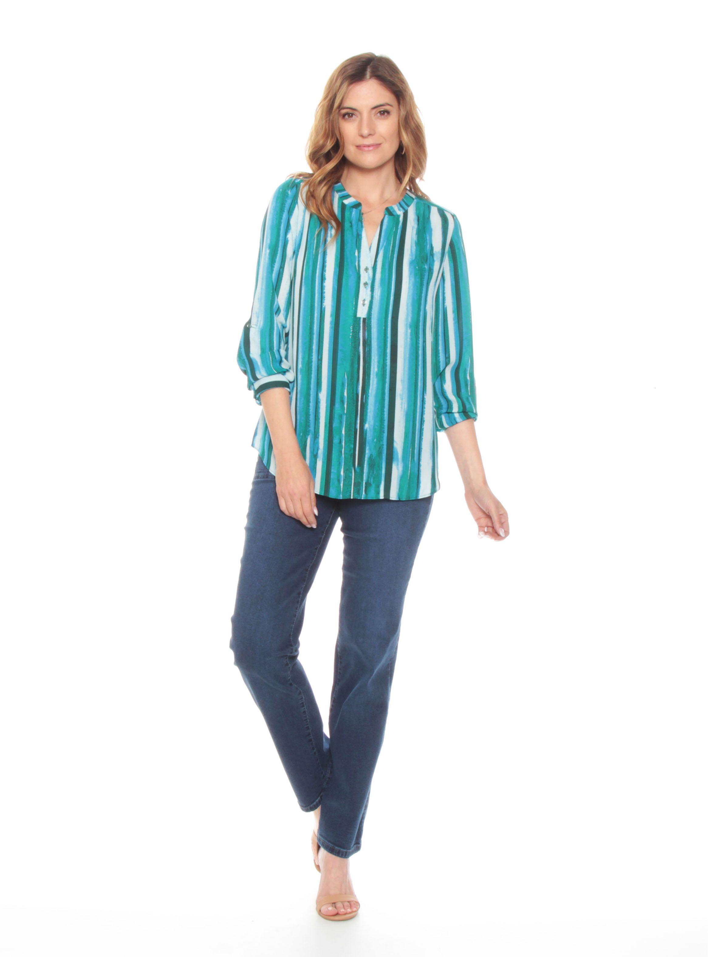 Blusa Manga Larga Ajustable Estampada Escote Redondo-4