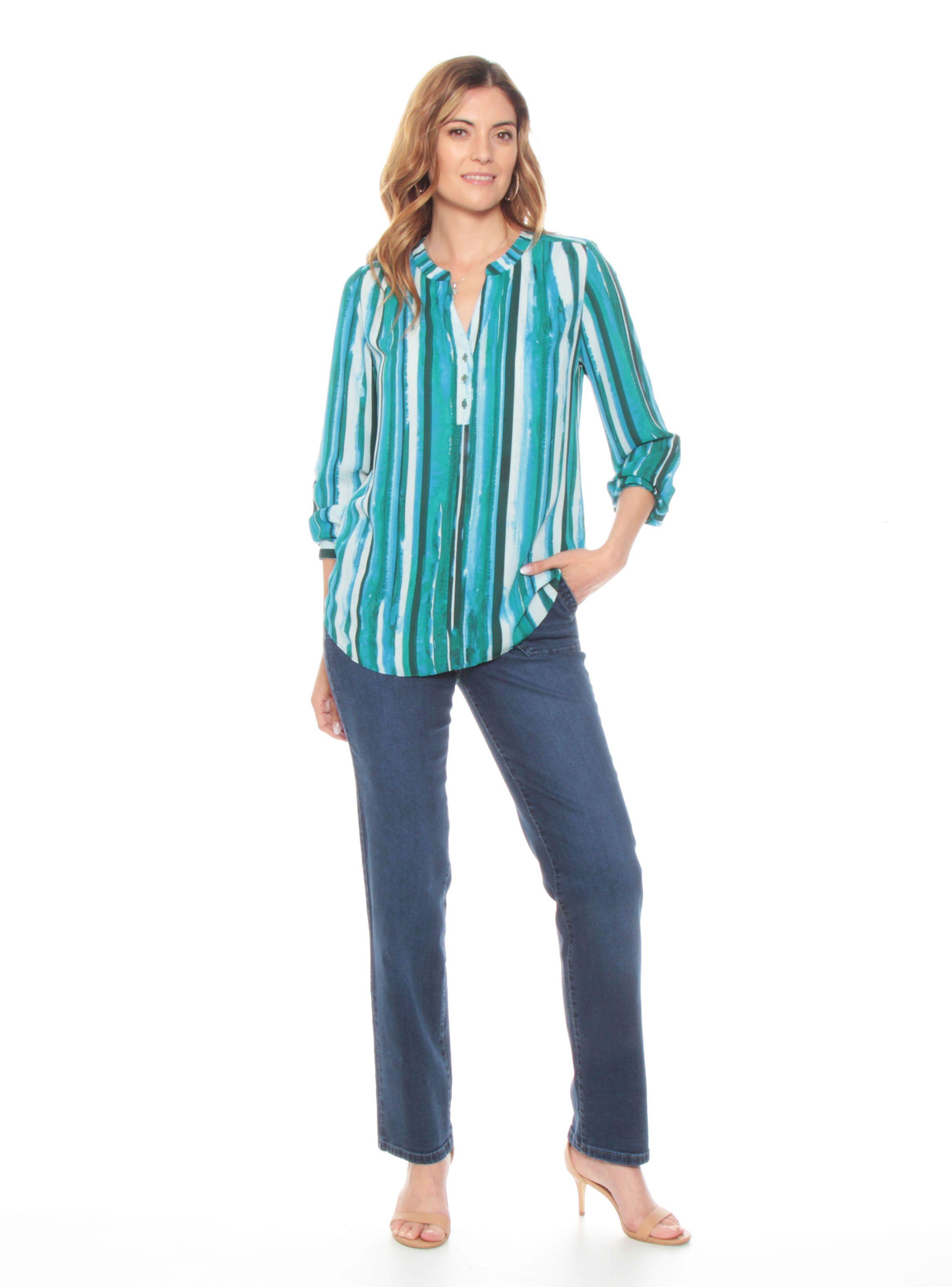 Blusa Manga Larga Ajustable Estampada Escote Redondo-3