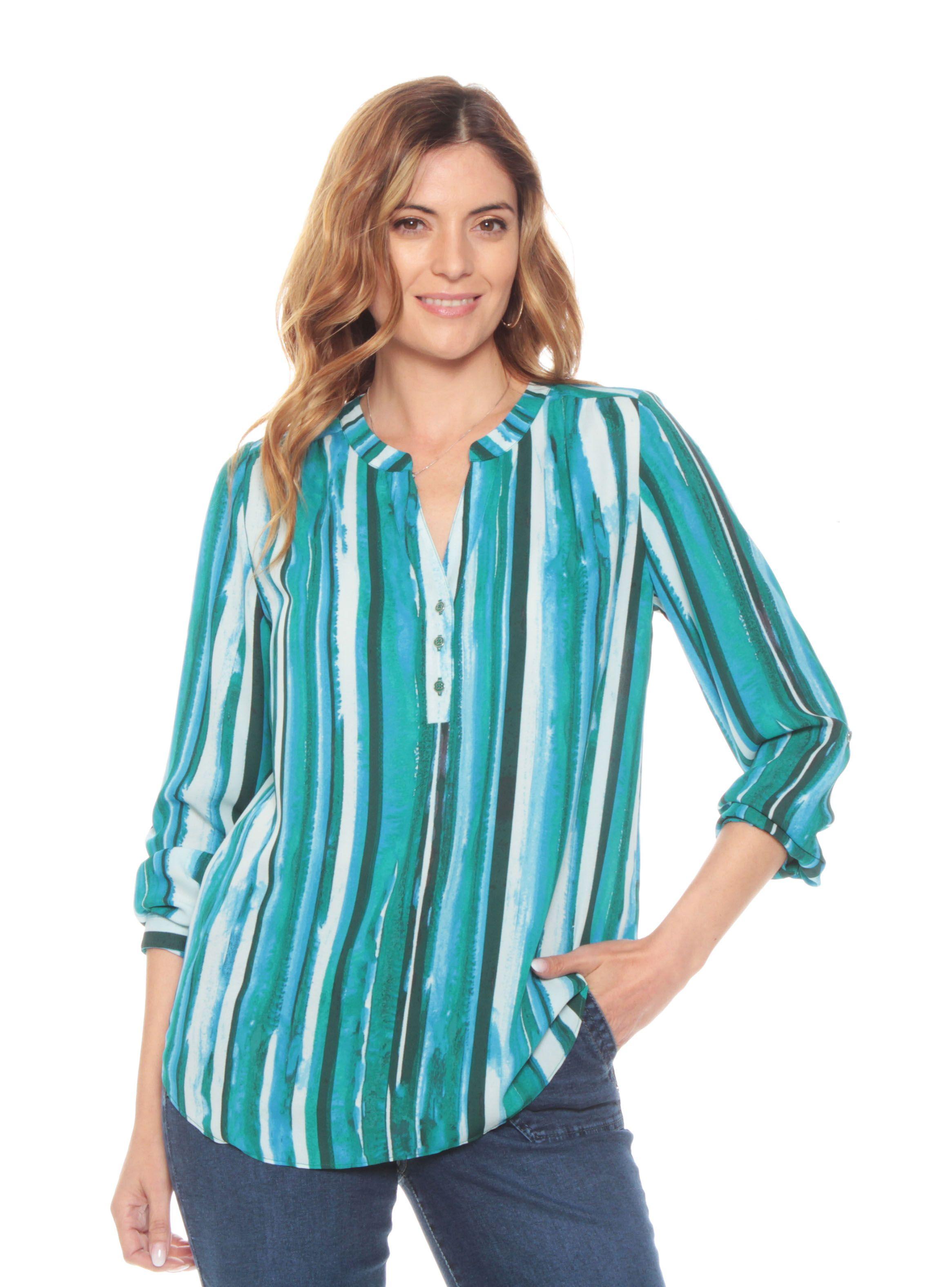 Blusa Manga Larga Ajustable Estampada Escote Redondo-0