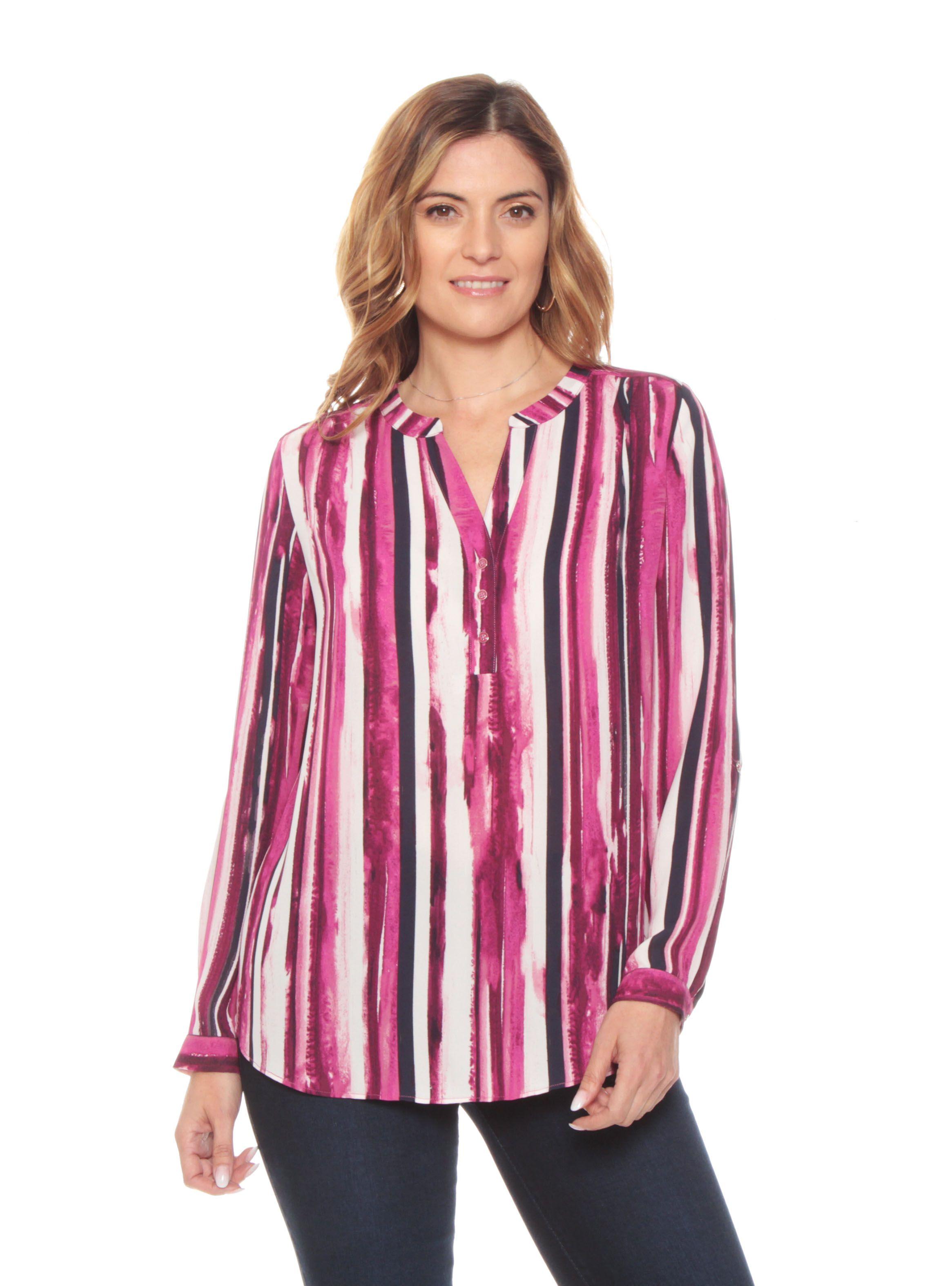 Blusa Manga Larga Ajustable Estampada Escote Redondo-0