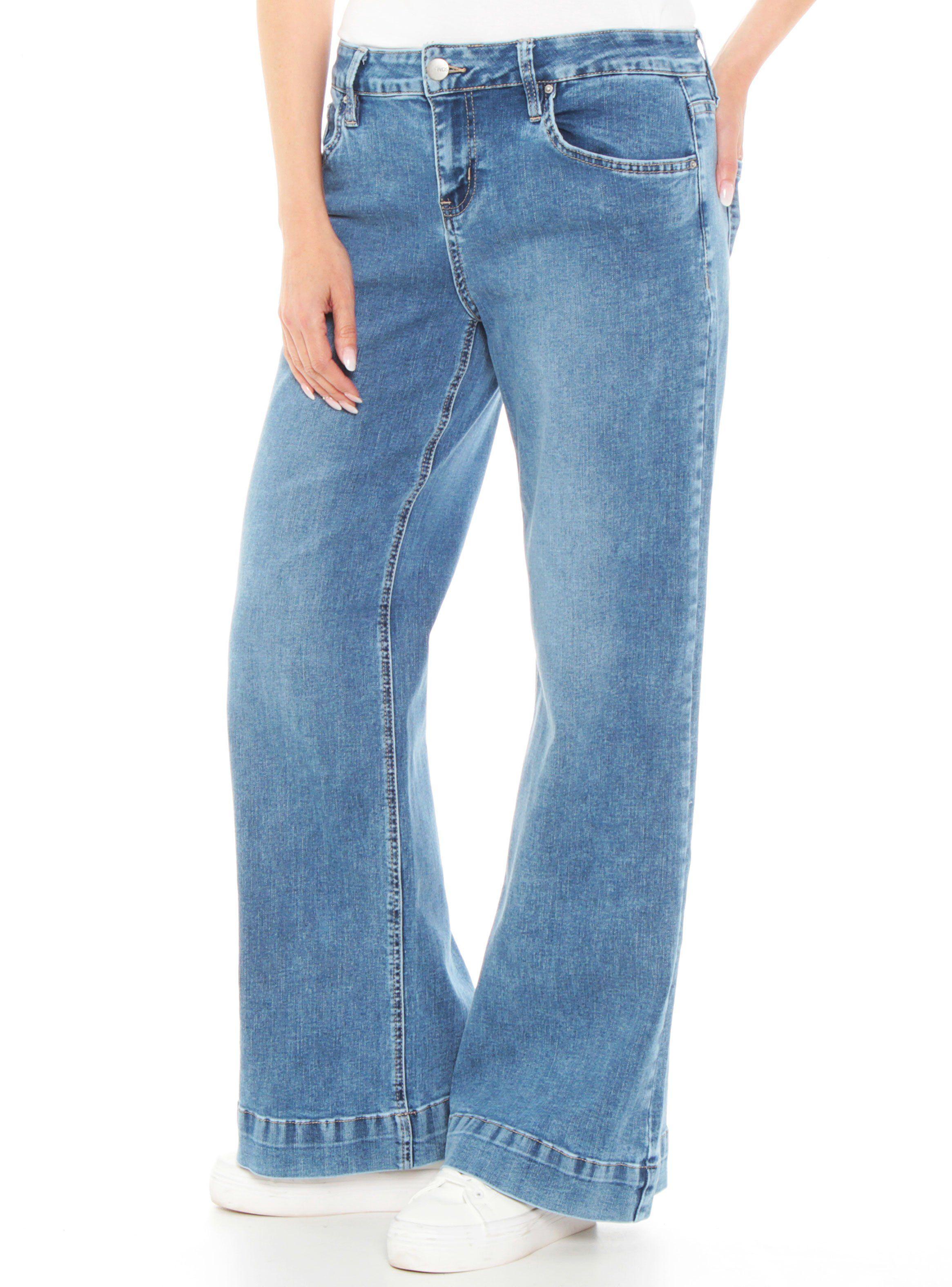 Jeans Wide Leg Tiro Bajo Pretina Básica-0