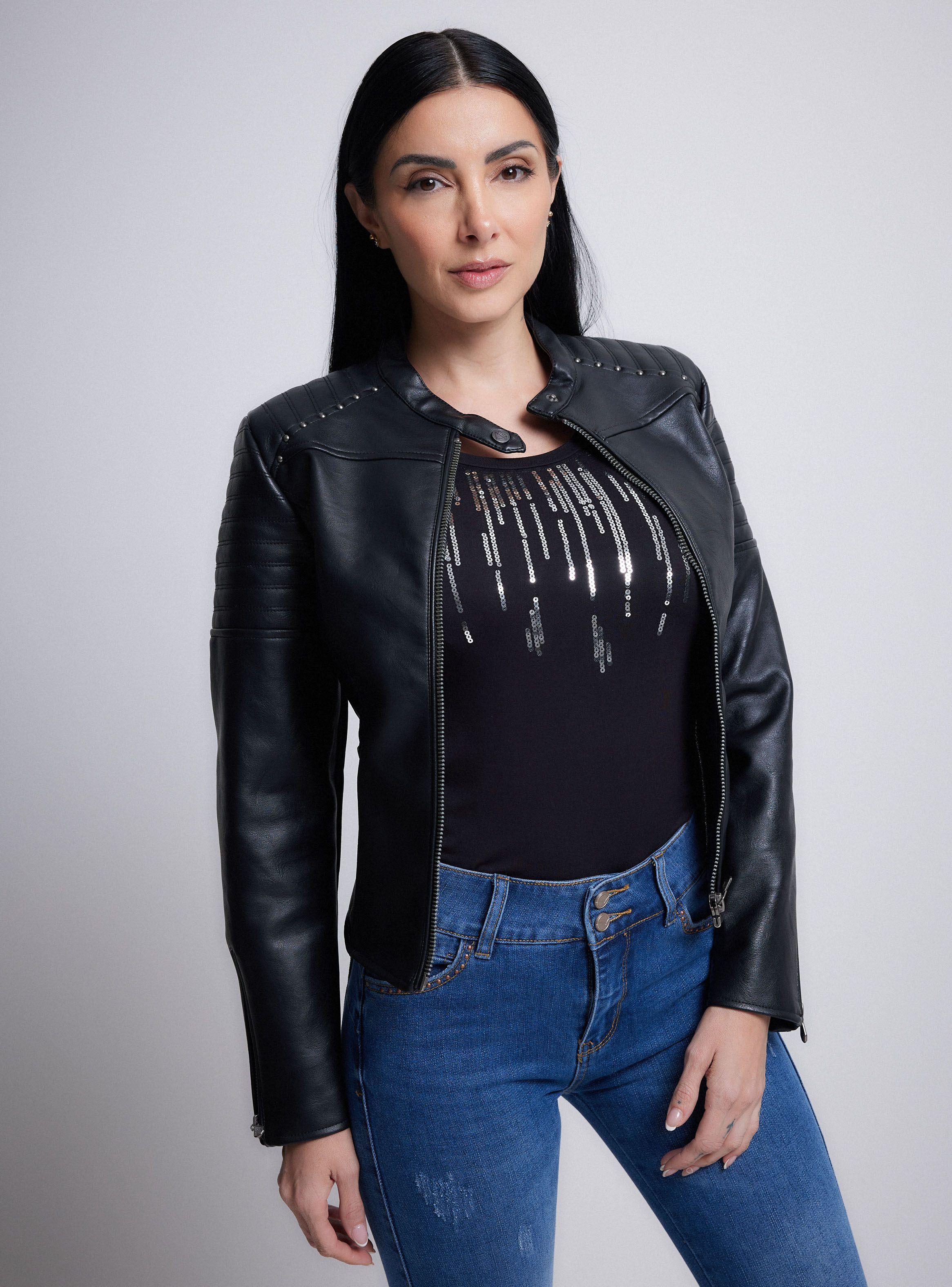 Chaqueta Biker con Pespuntes-0