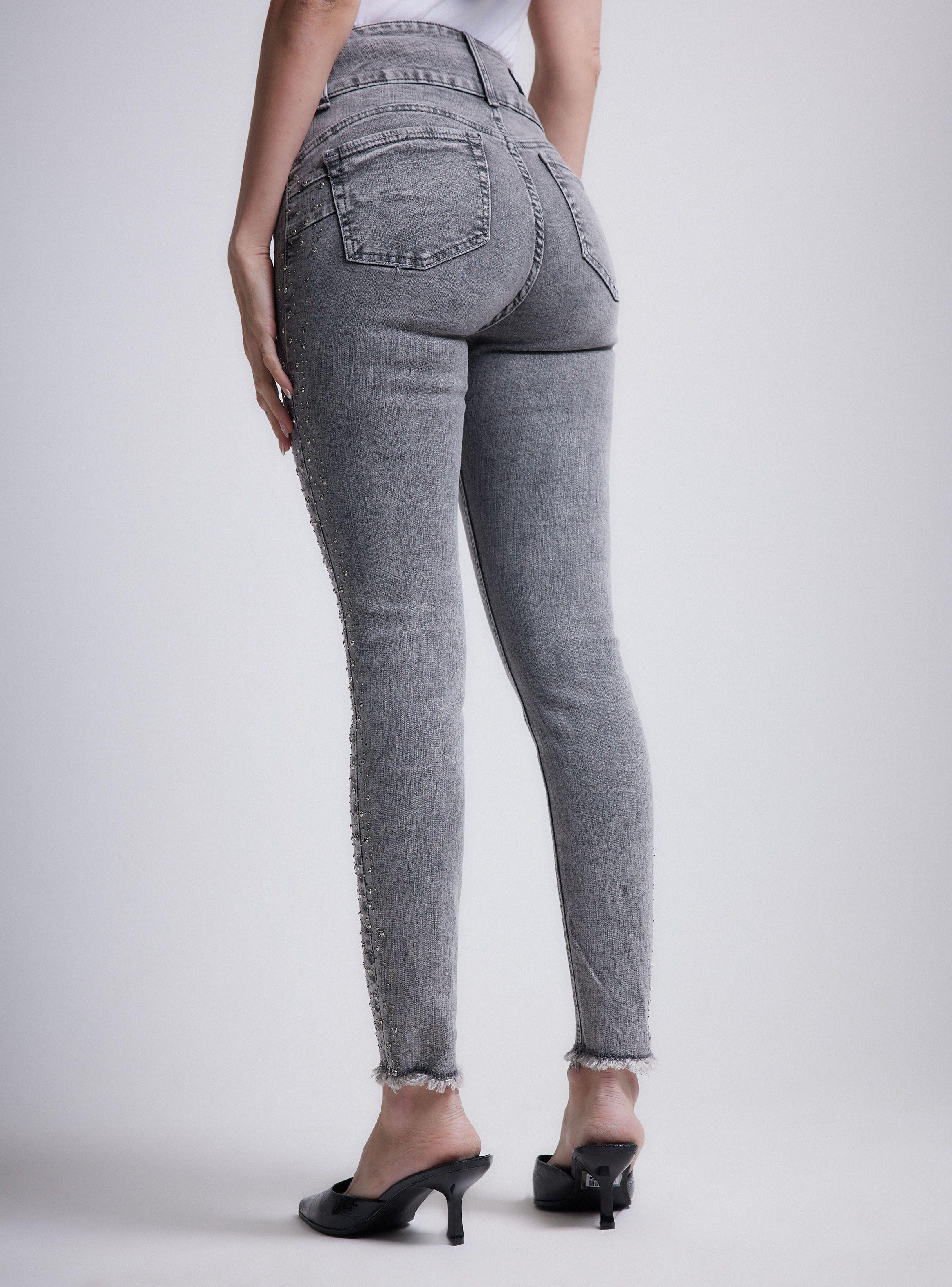 Jeans Gris 3 Botones Aplicaciones Strass en Costado-1