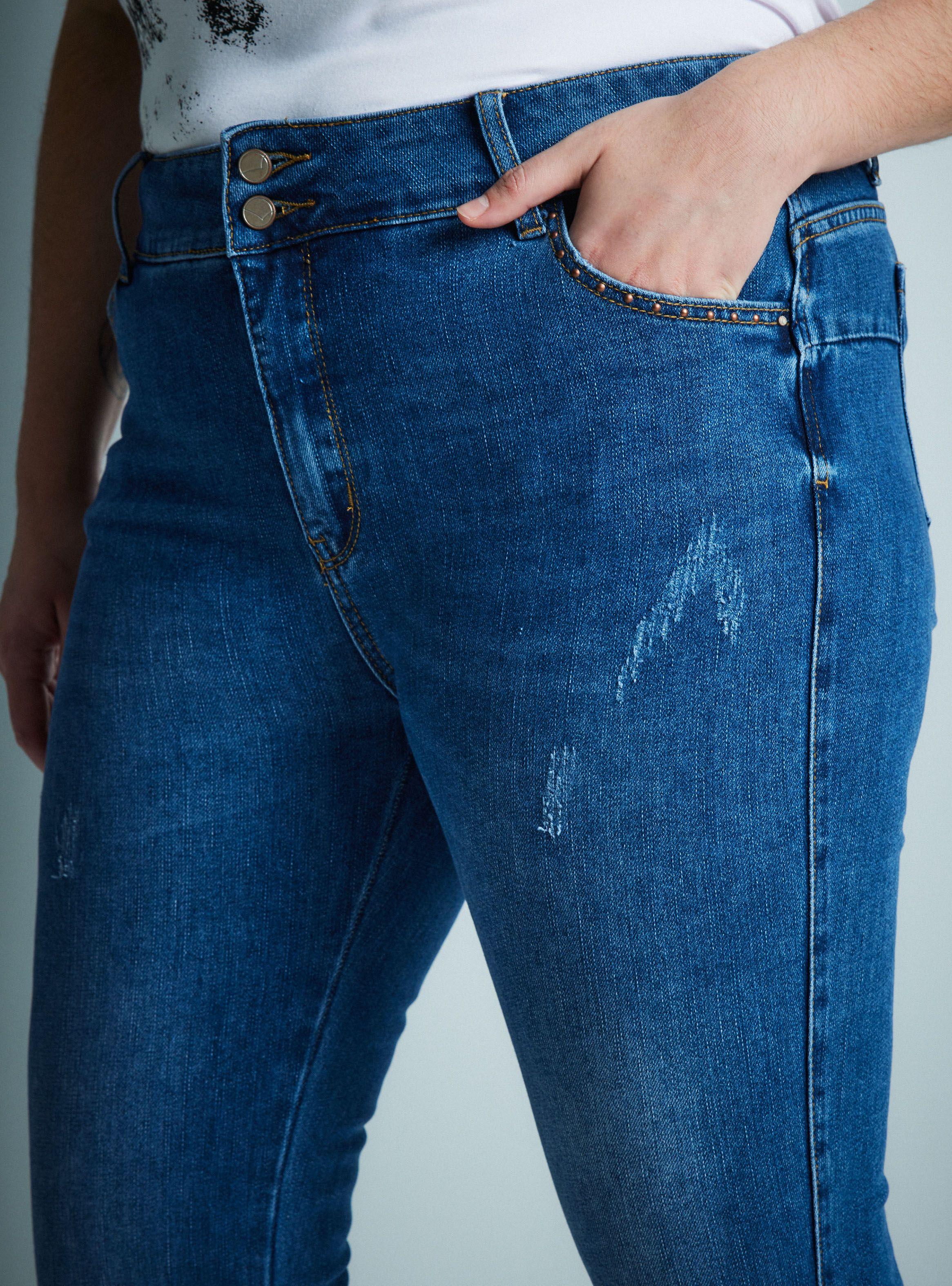 Jeans Medio Tachas en Borde del Bolsillo-8