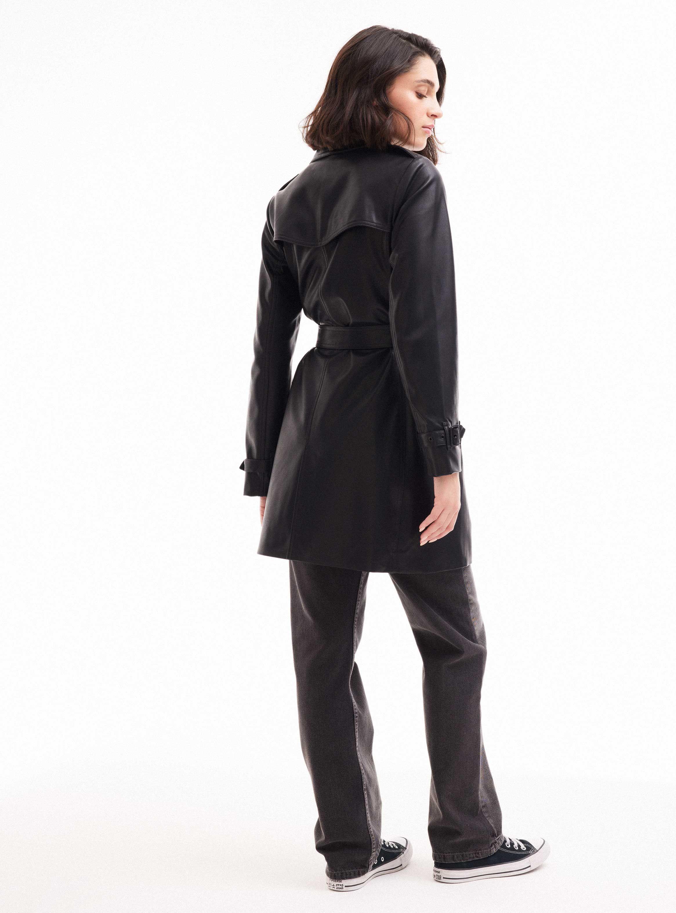 Abrigo Trench Pu Efecto Cuero-5