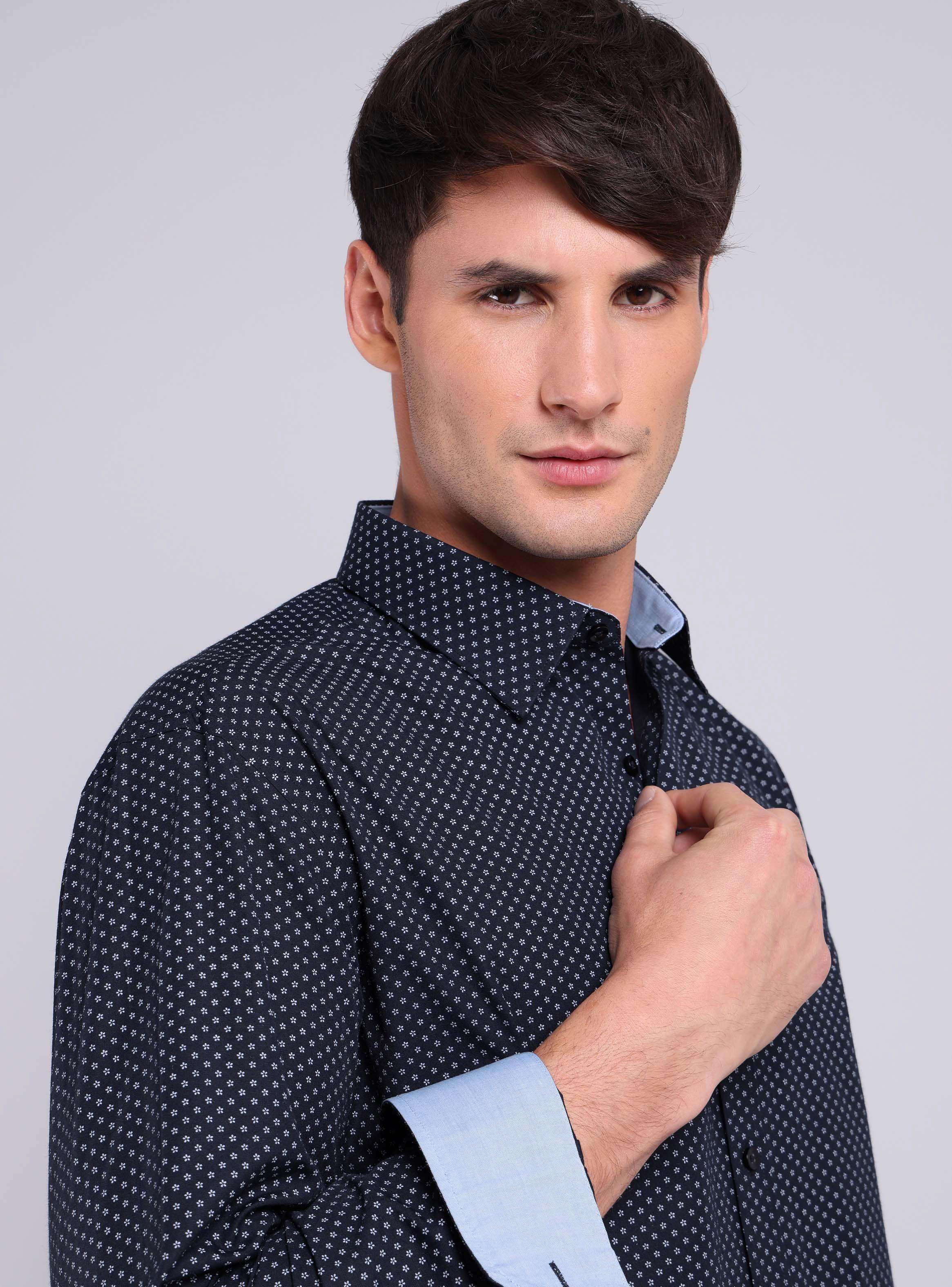 Camisa Regular Diseño Print Navy Manga Larga-2