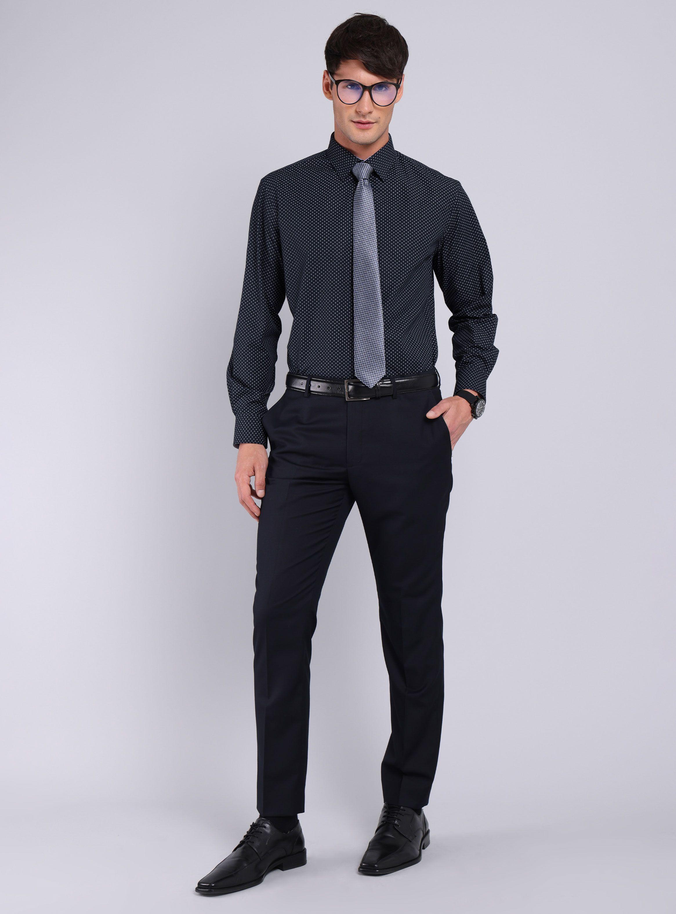 Camisa Regular Diseño Print Navy Manga Larga-4