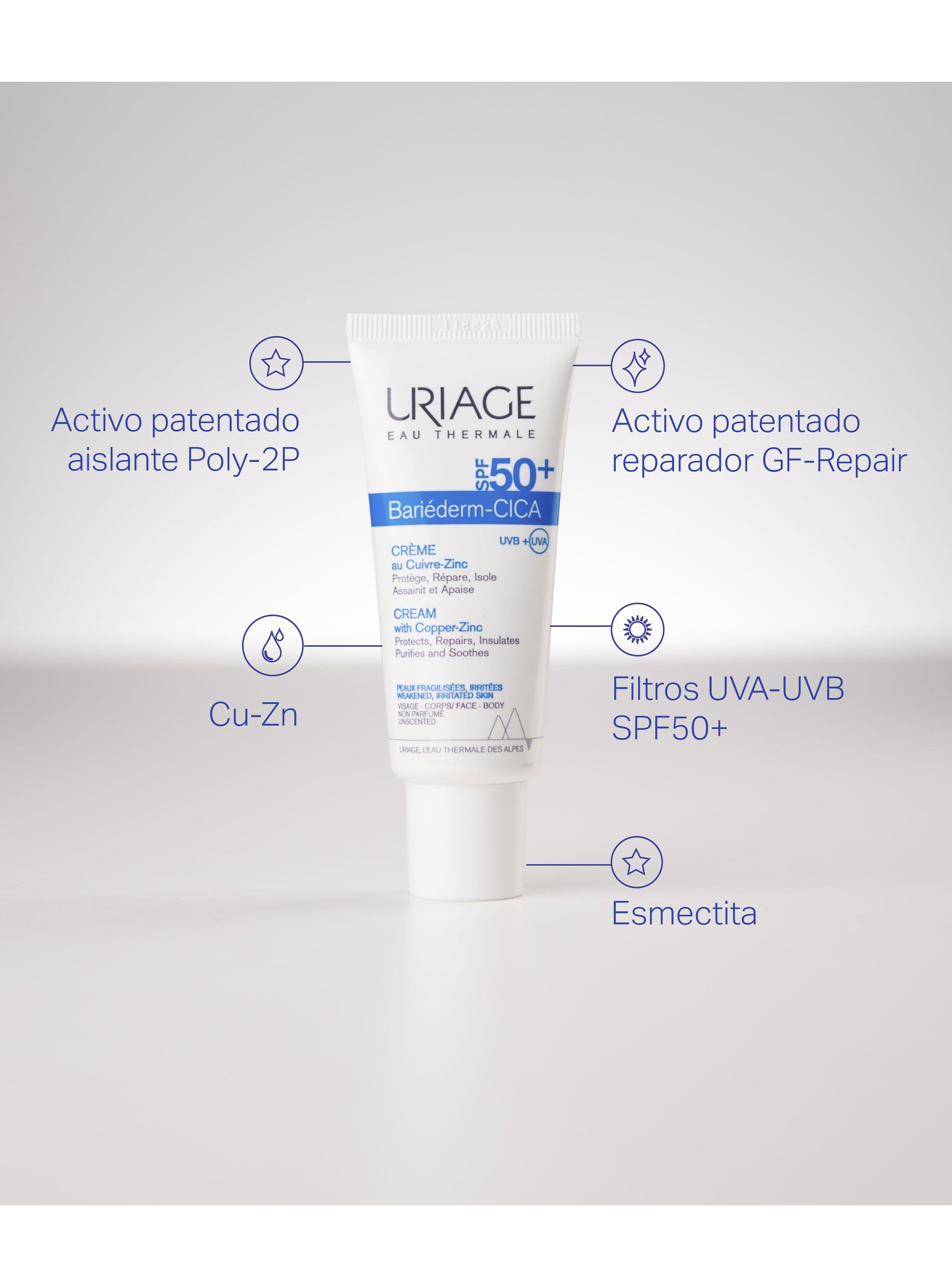Crema Reparadora Bariéderm-CICA Uriage con Cobre y Zinc SPF50+ 40 ml-2