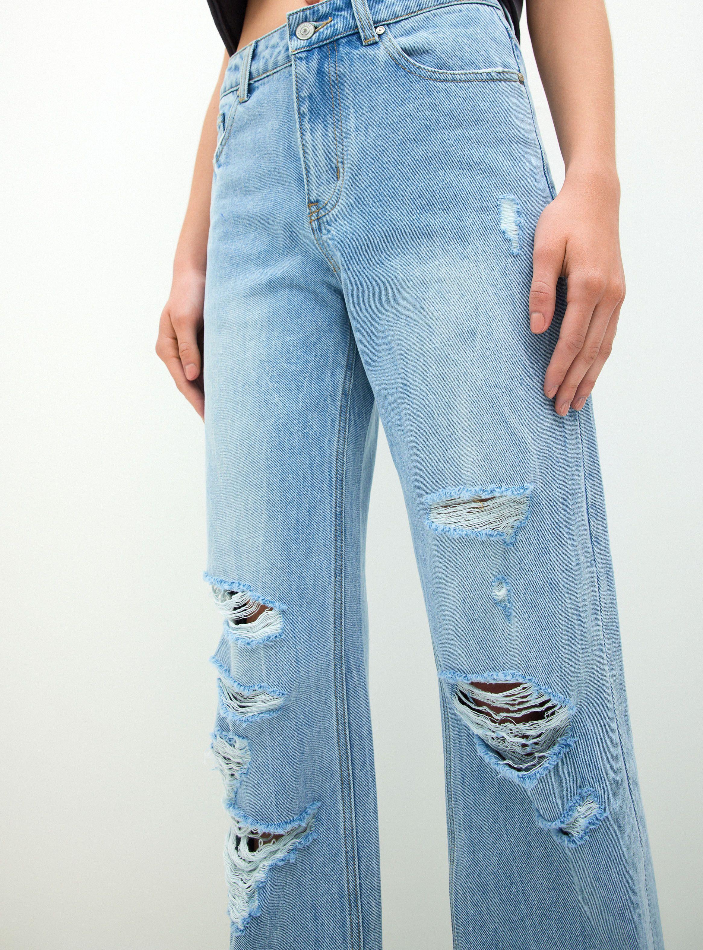 Jeans Wide Leg Roturas en Ambas Piernas-2