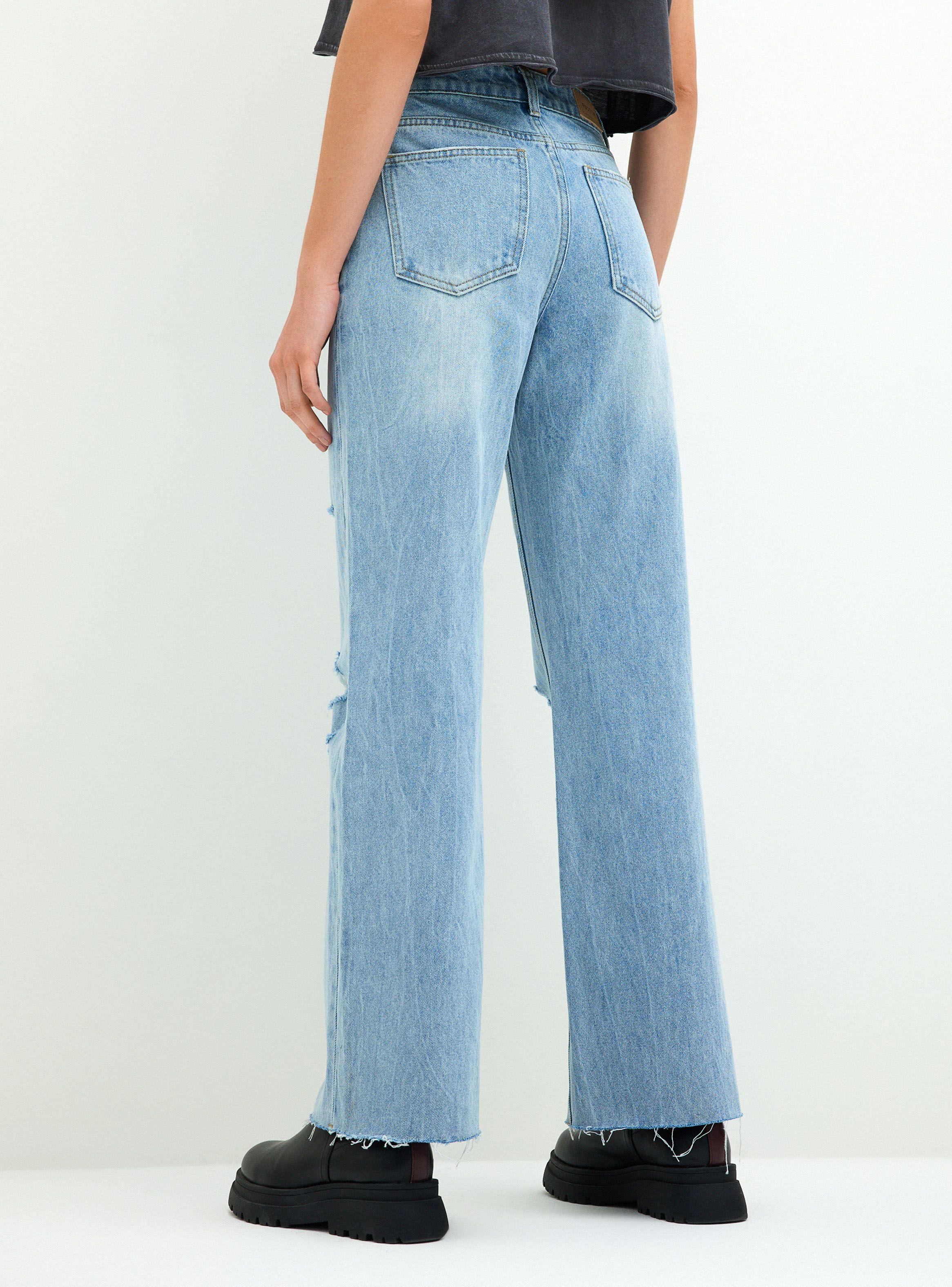 Jeans Wide Leg Roturas en Ambas Piernas-1