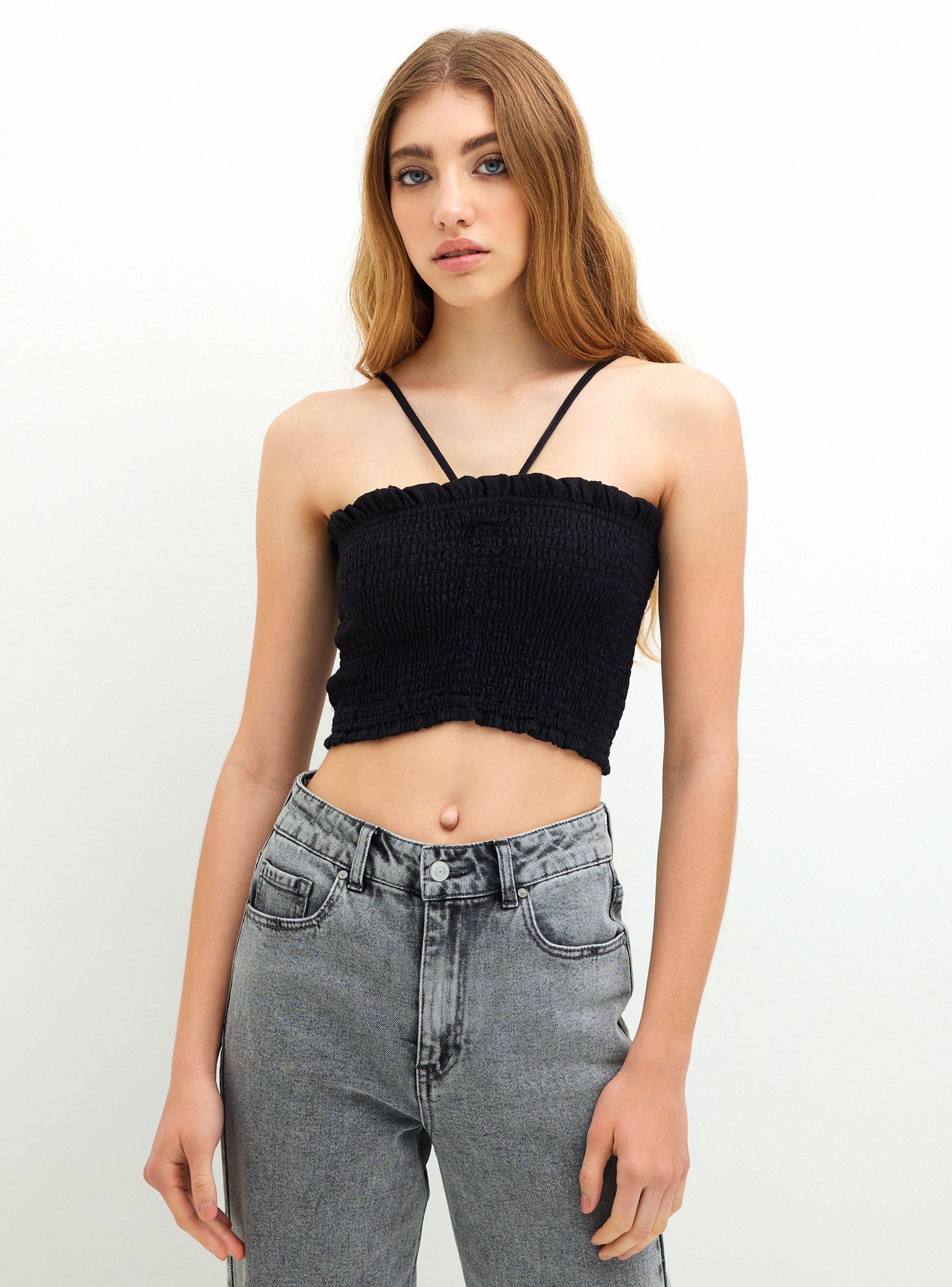 Blusa Crop Elasticada con Brillos-0