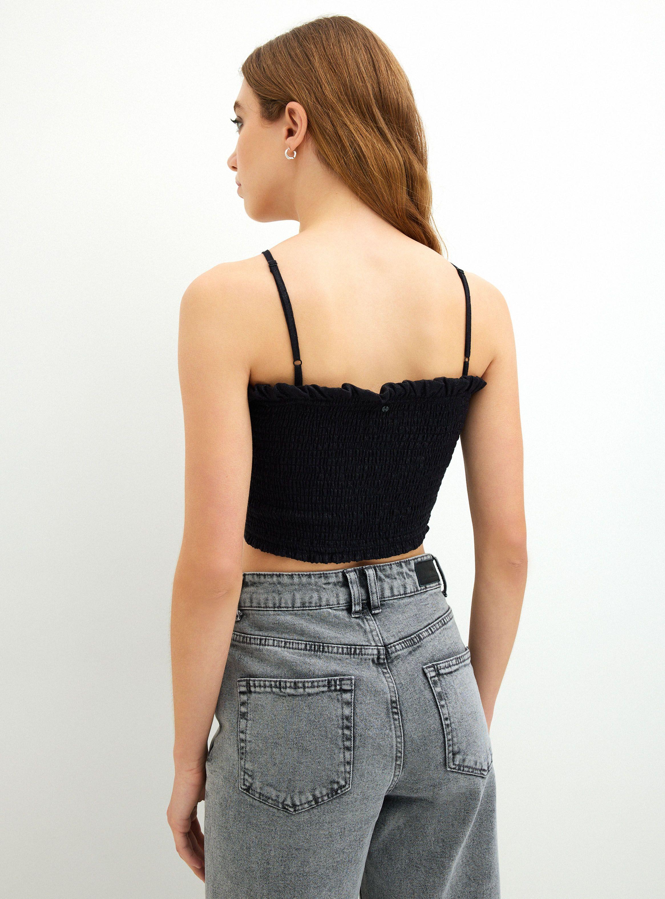 Blusa Crop Elasticada con Brillos-1