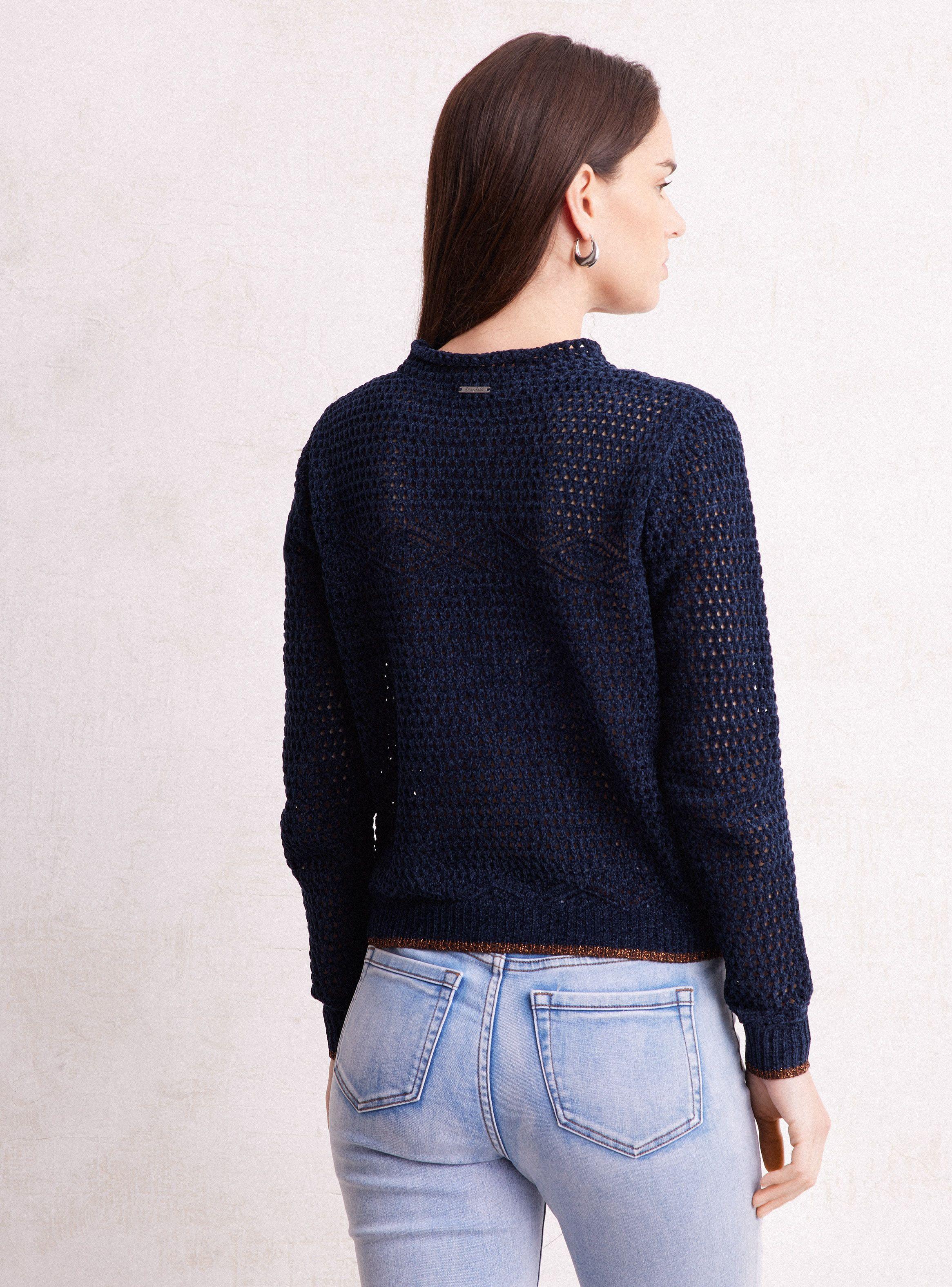 Sweater Aterciopelado con Tejido Abierto-1
