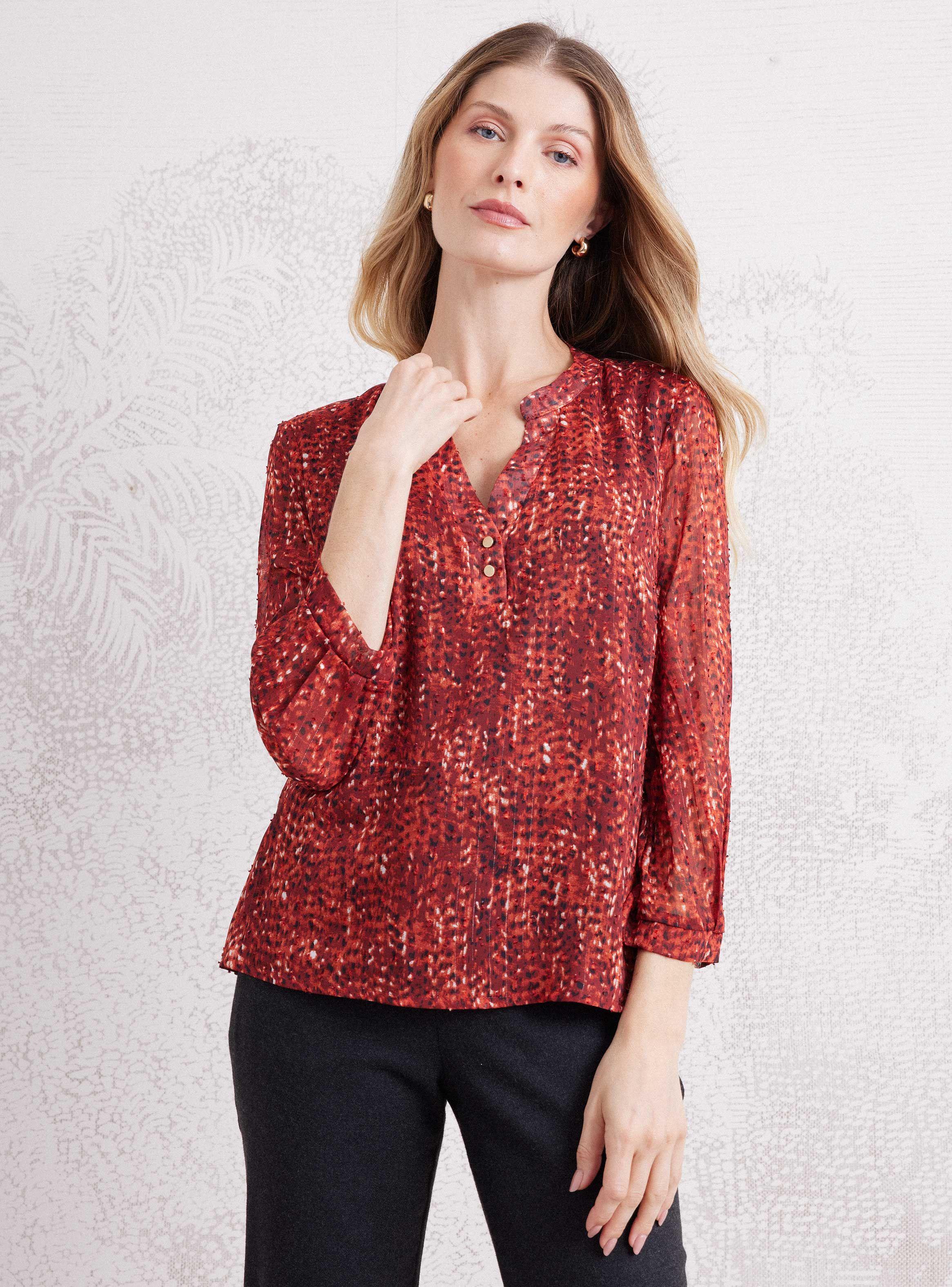 Blusa Mezcla de Tela Rígida y Elasticada con Botones-0