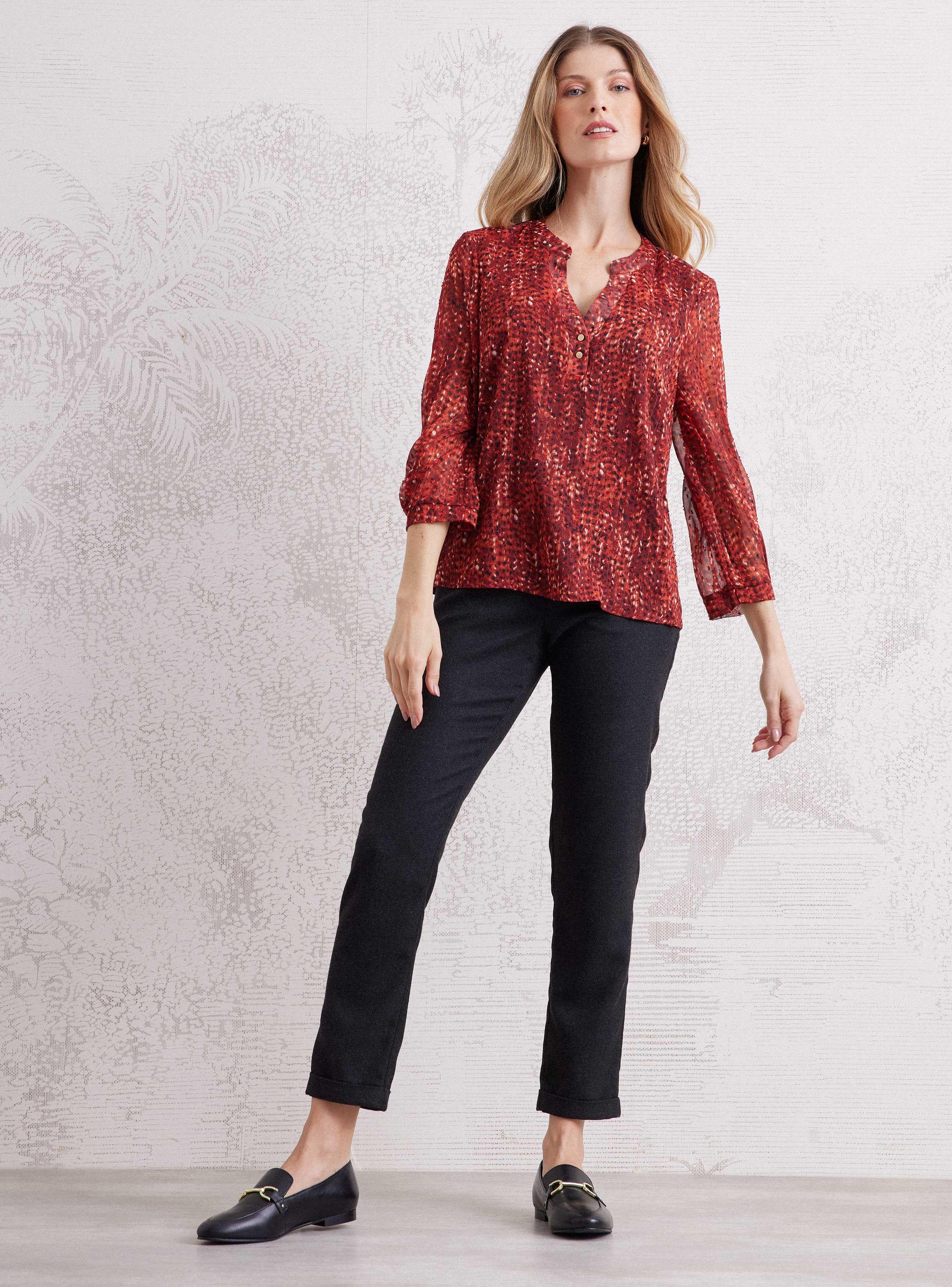 Blusa Mezcla de Tela Rígida y Elasticada con Botones-4