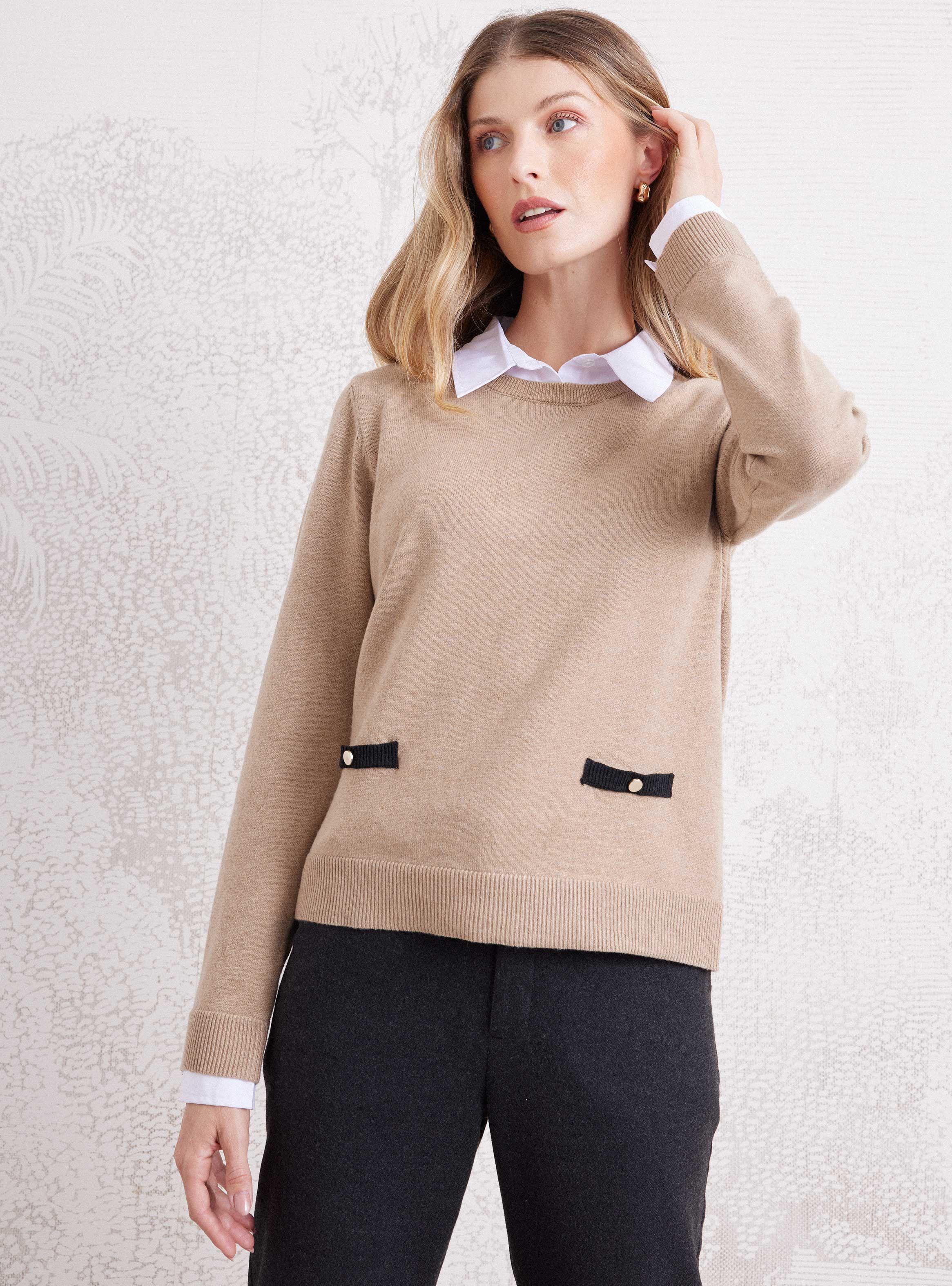 Sweater Con Cuello Camisero Y Detalle De Bolsillos-0