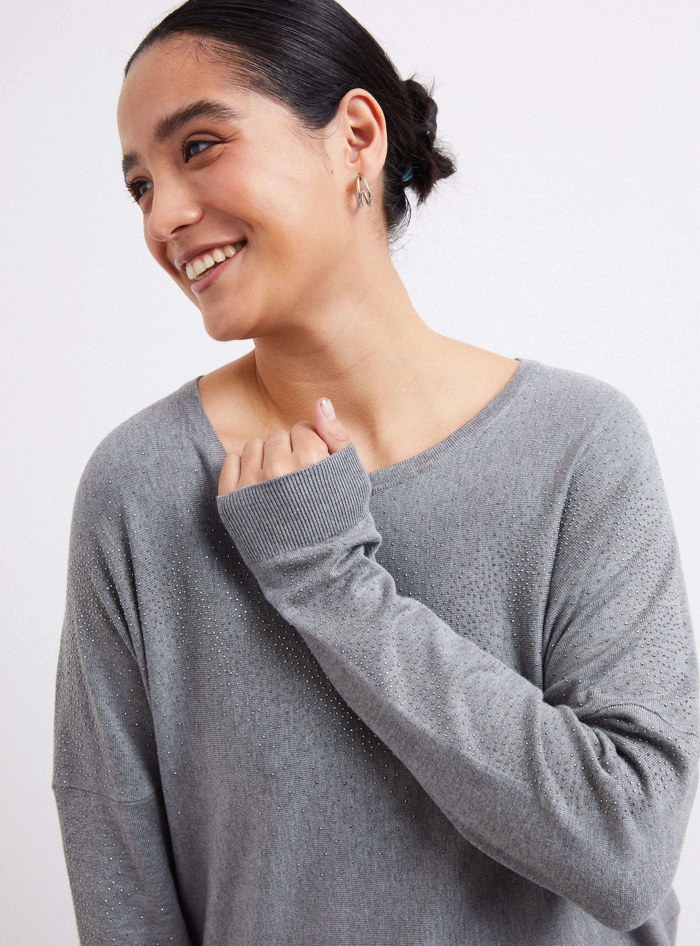 Sweater Holgado Manga Larga Aplicación Joyas-3