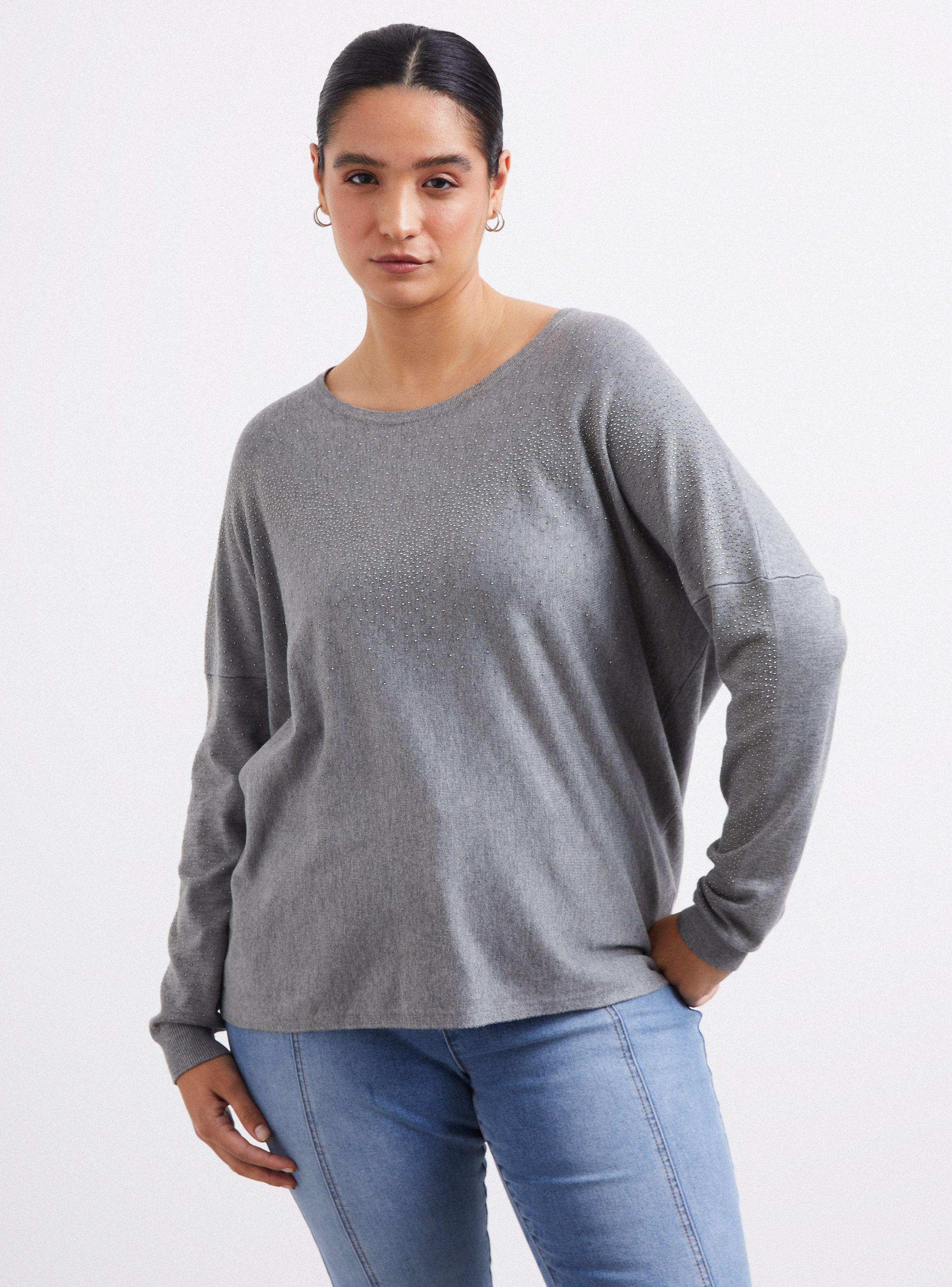 Sweater Holgado Manga Larga Aplicación Joyas-0