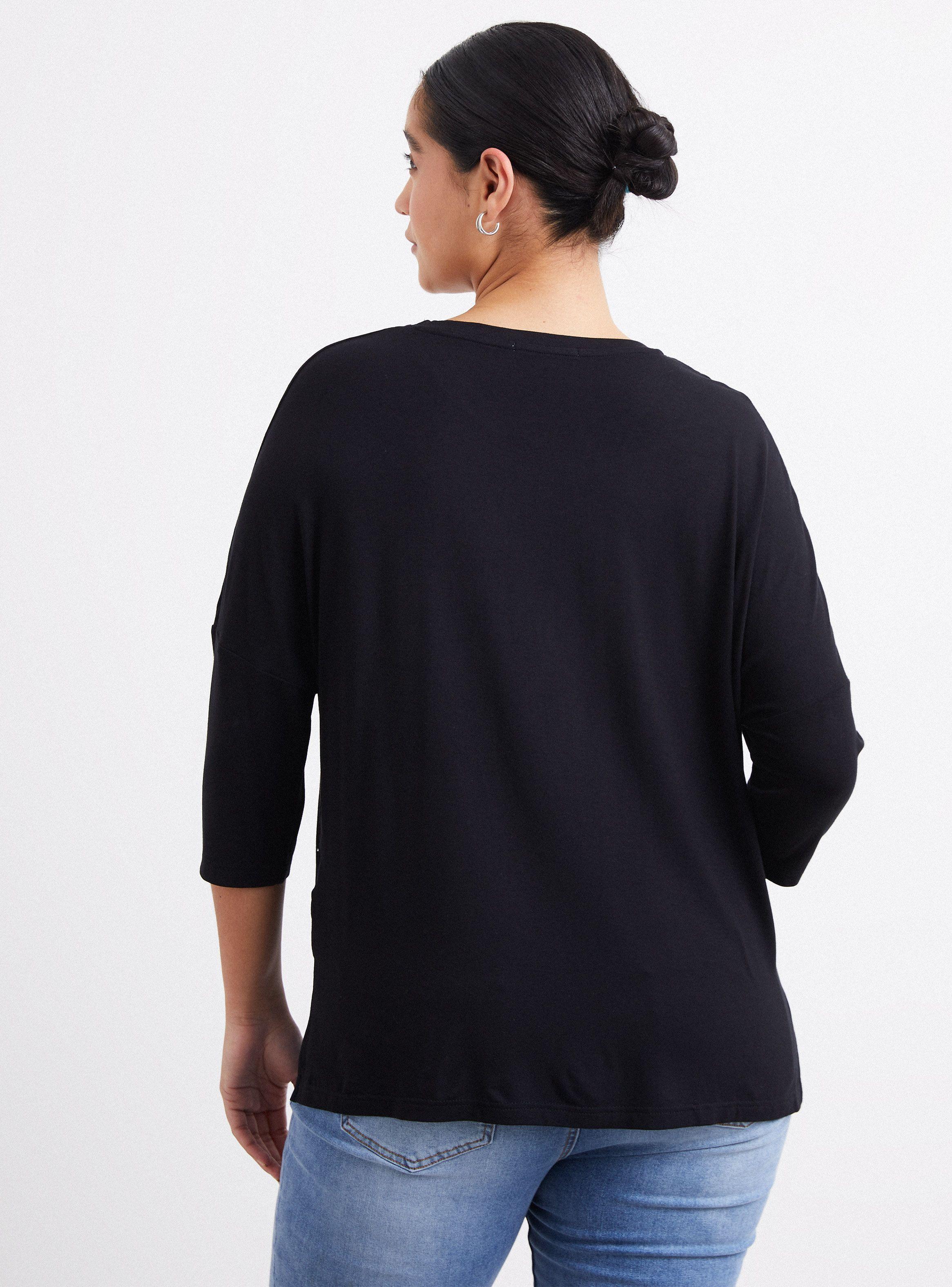 Polera Fluida Manga Tres Cuartos Aplicación Joyas-1