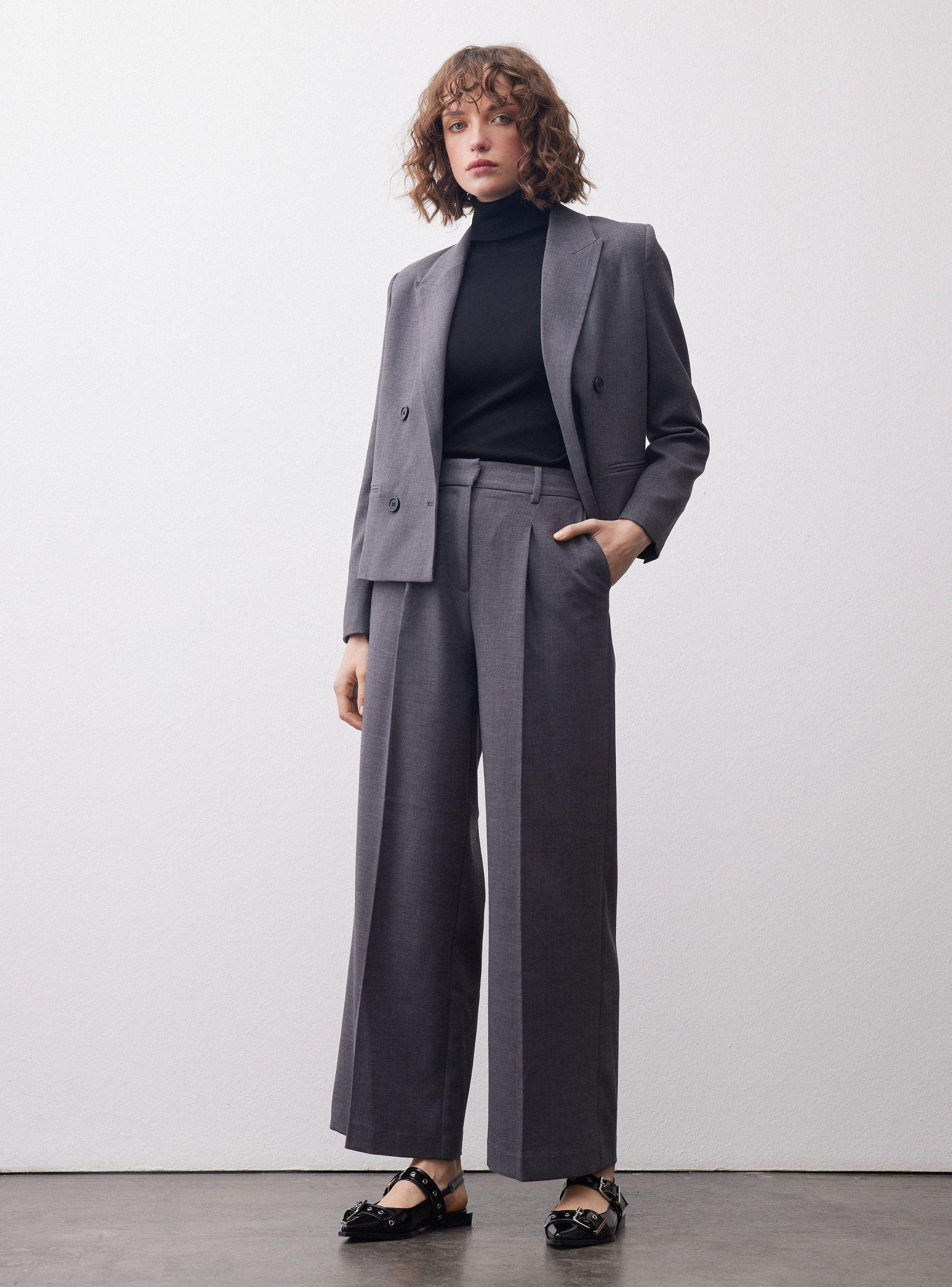 Pantalón Traje Wideleg Con Pinzas-4