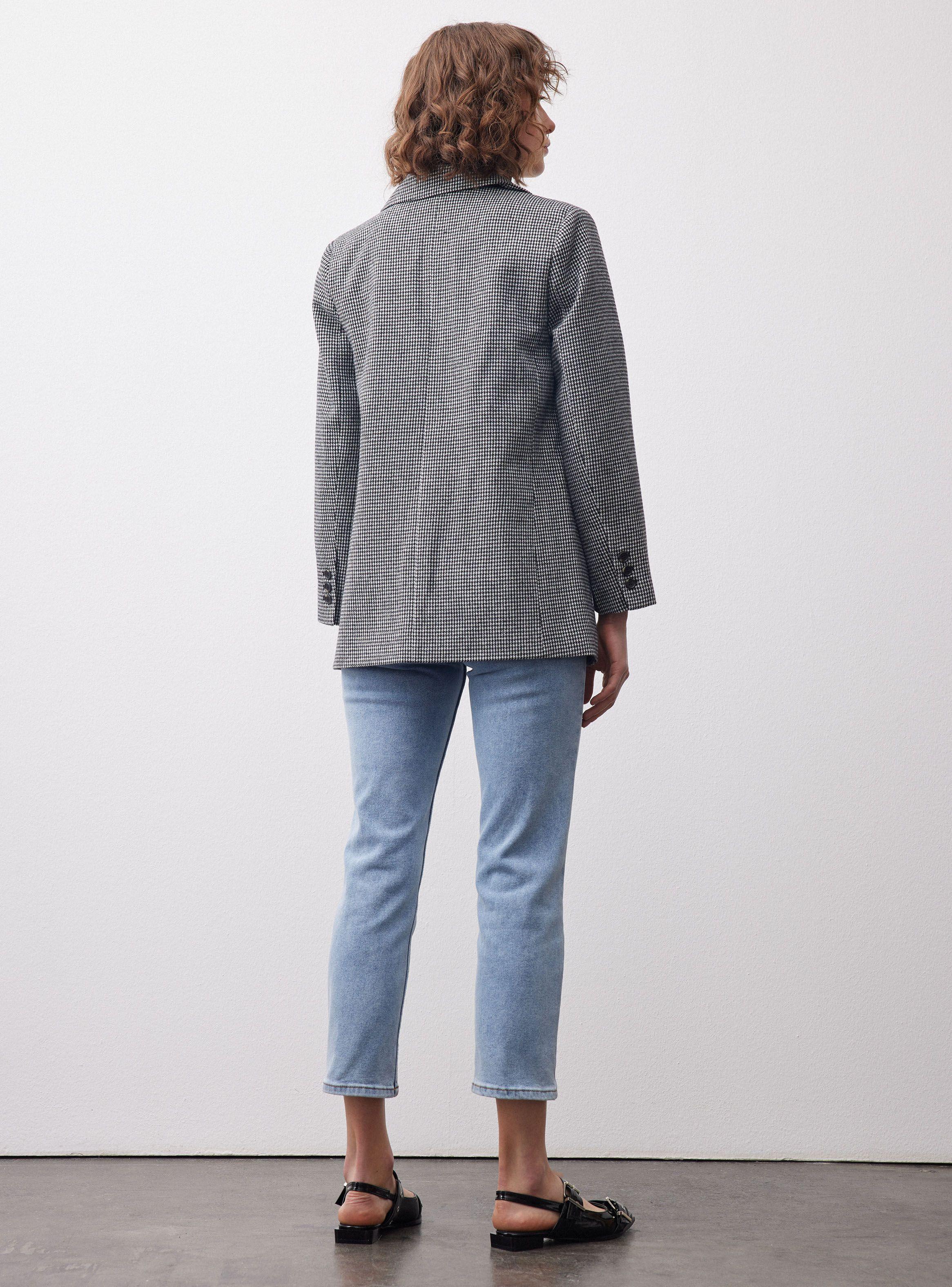 Blazer Cuadros Lana Con Botón-5